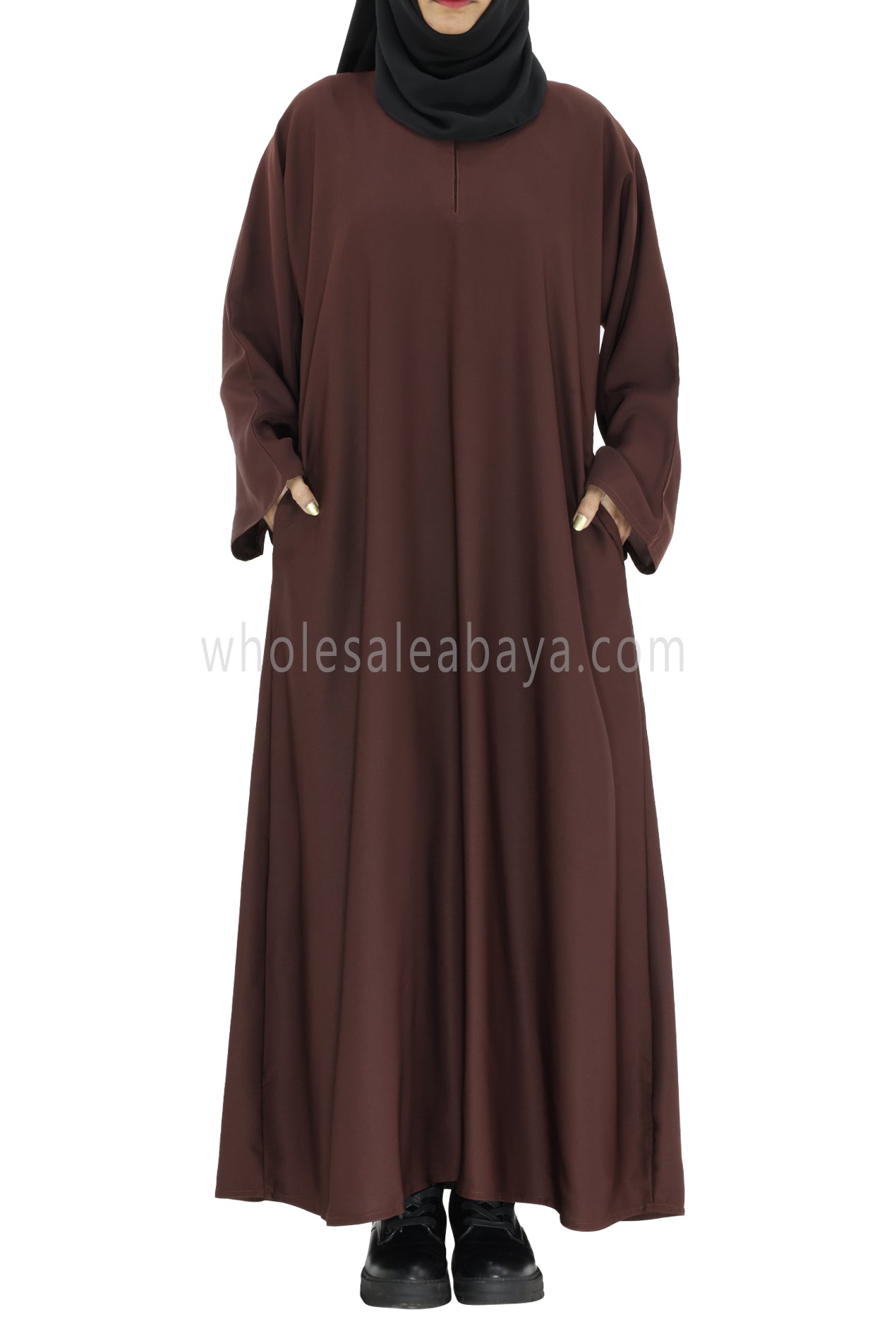 Plain Closed Abaya With A-Line Straight Cut Chocolate Brown Colour