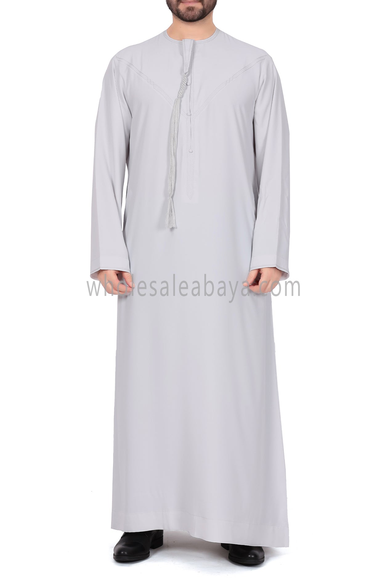 Men's Premium Emirati Thoube With Buttons & Tassel Cool White