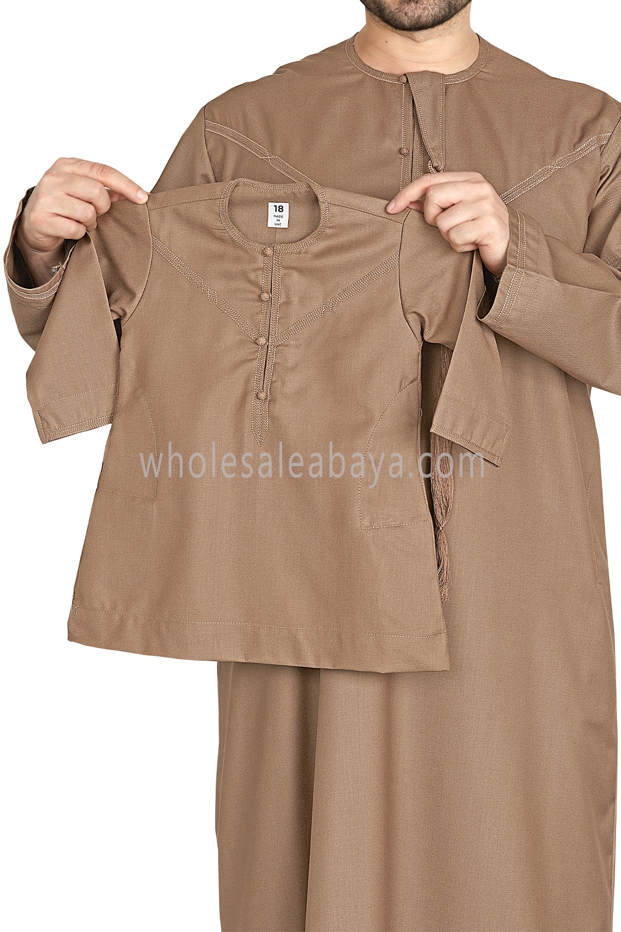 Men's Premium Emirati Thoube With Buttons & Tassel Sand Brown