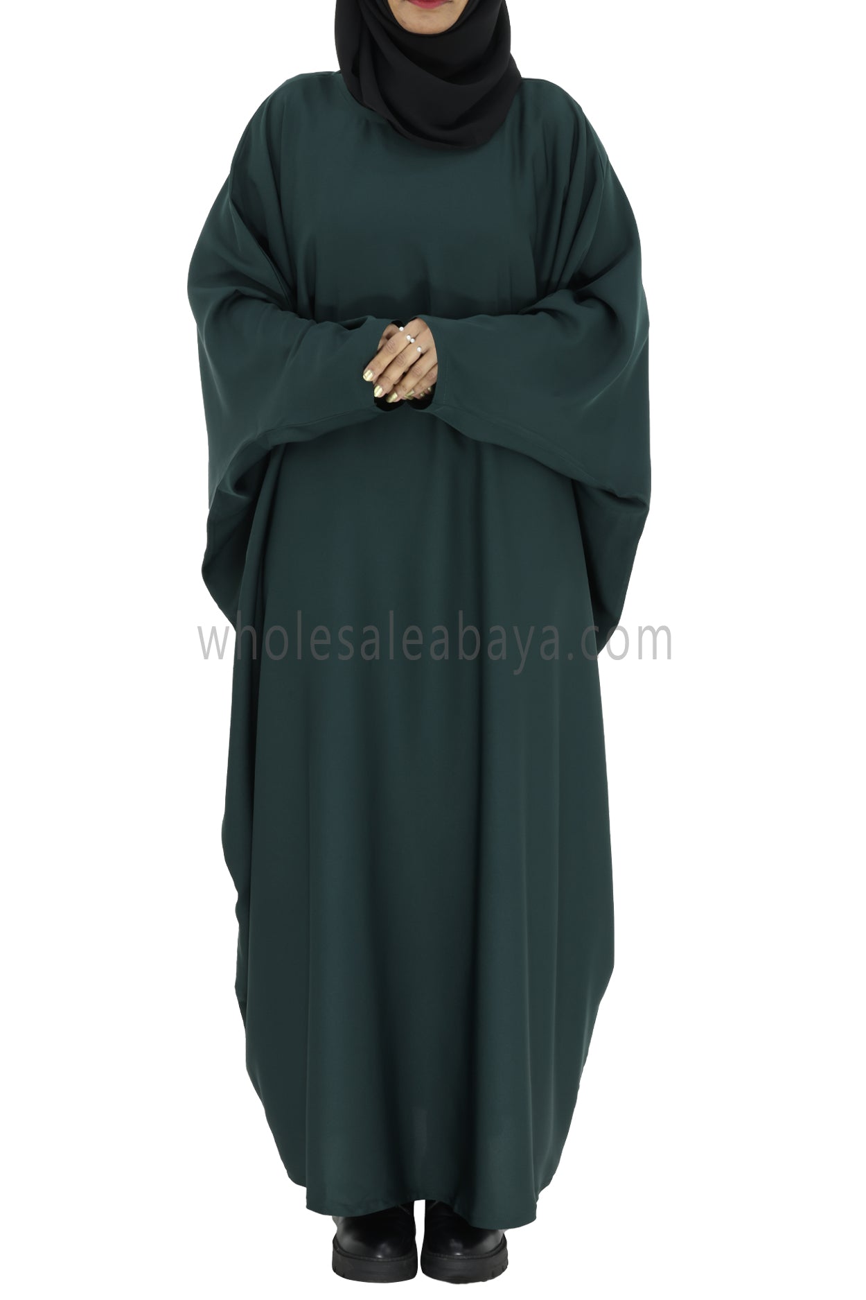 Plain Closed Butterfly Abaya With Inner Belt Emerald Green Colour