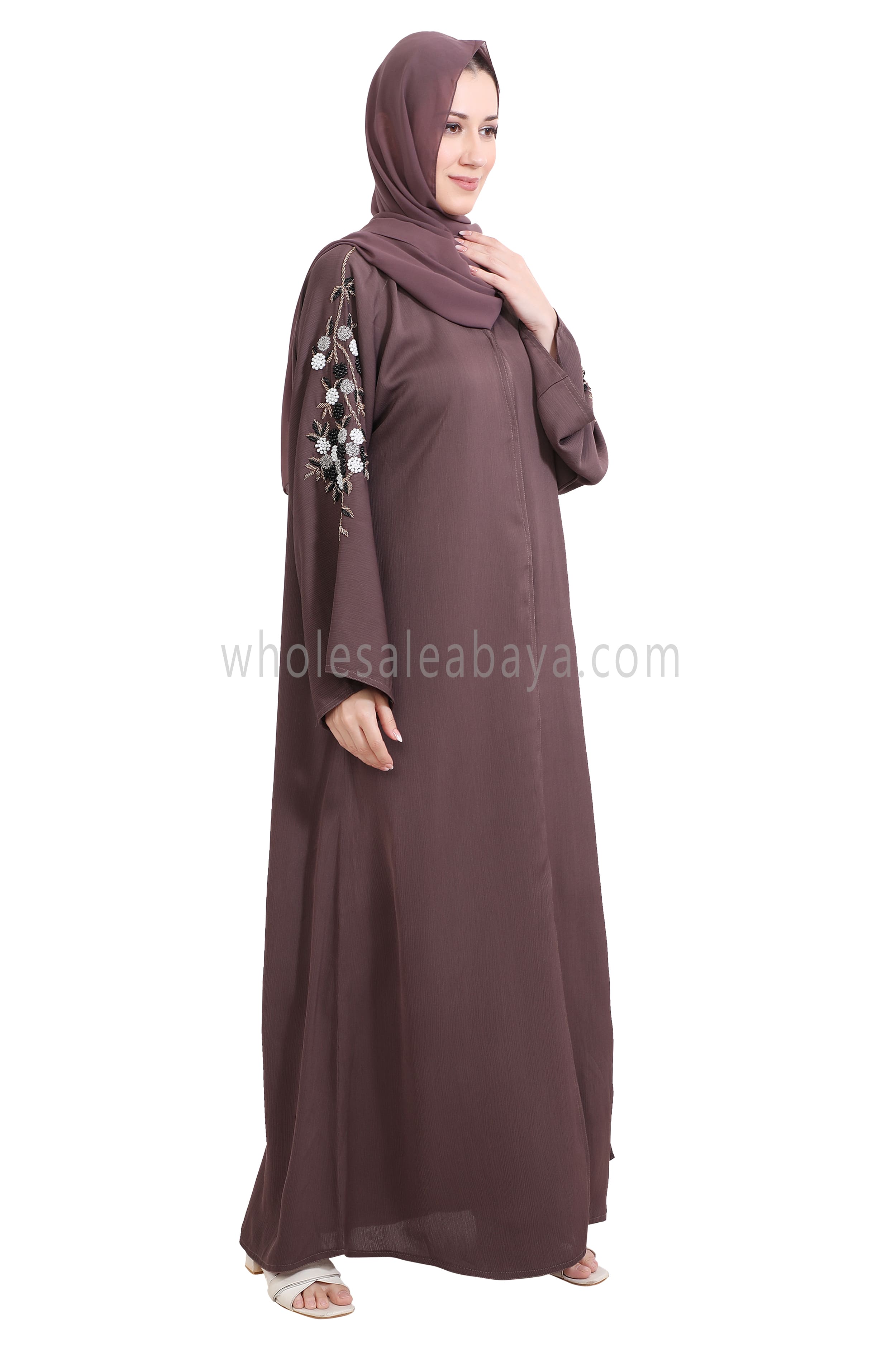 Open Abaya Style With Floral and Leaf Handwork