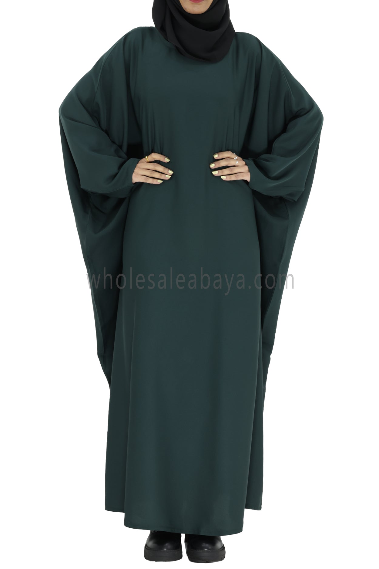 Plain Closed Butterfly Abaya With Inner Belt Emerald Green Colour