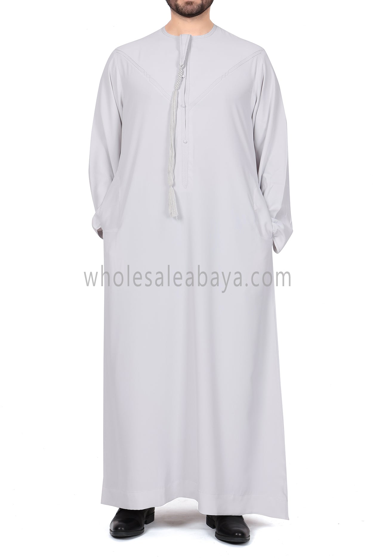 Men's Premium Emirati Thoube With Buttons & Tassel Cool White