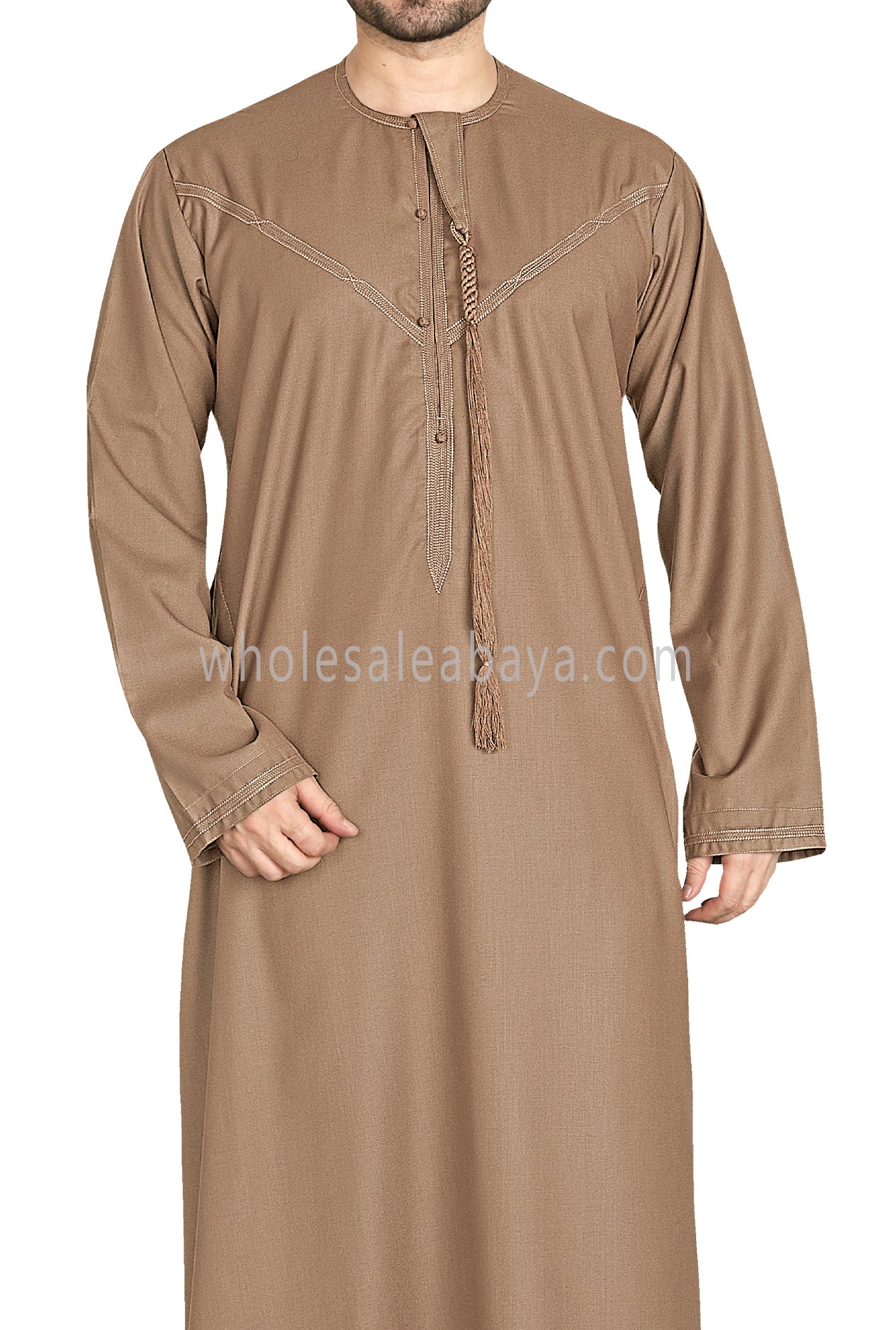 Men's Premium Emirati Thoube With Buttons & Tassel Sand Brown