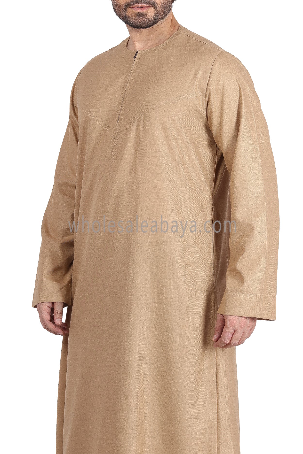 Men's Classic Plain Omani Thoube With Front Zip Gold