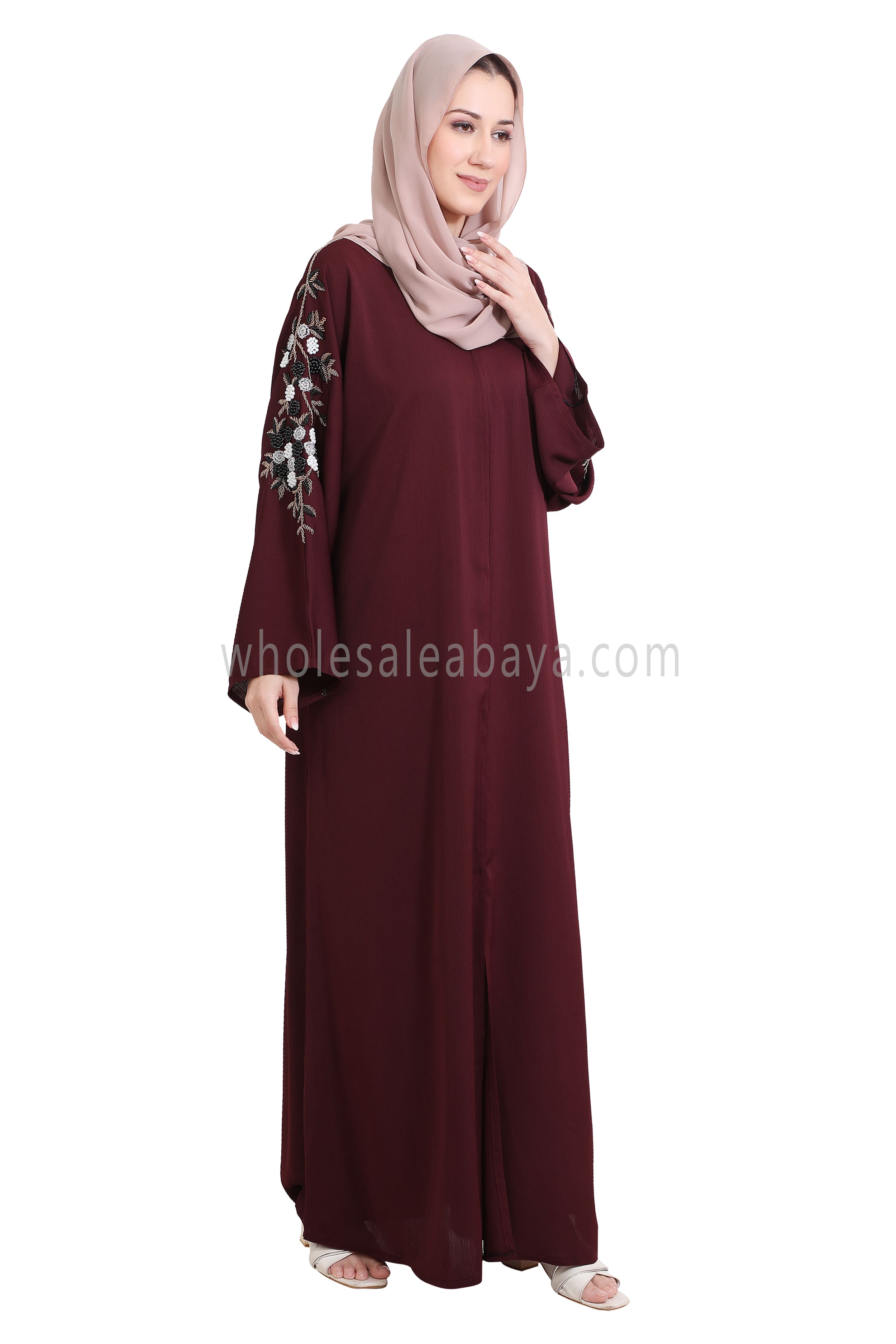 Open Abaya Style With Floral and Leaf Handwork