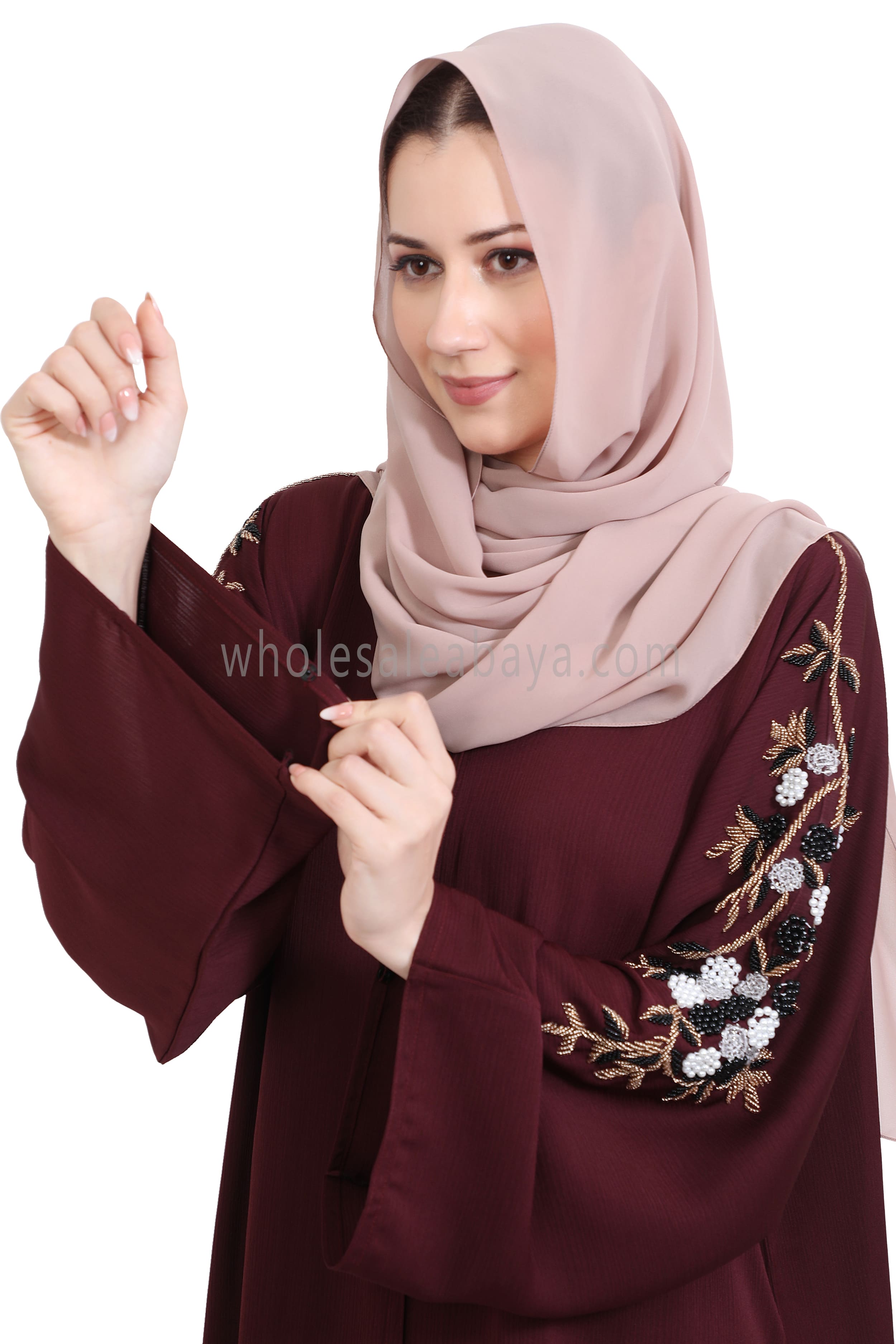 Open Abaya Style With Floral and Leaf Handwork