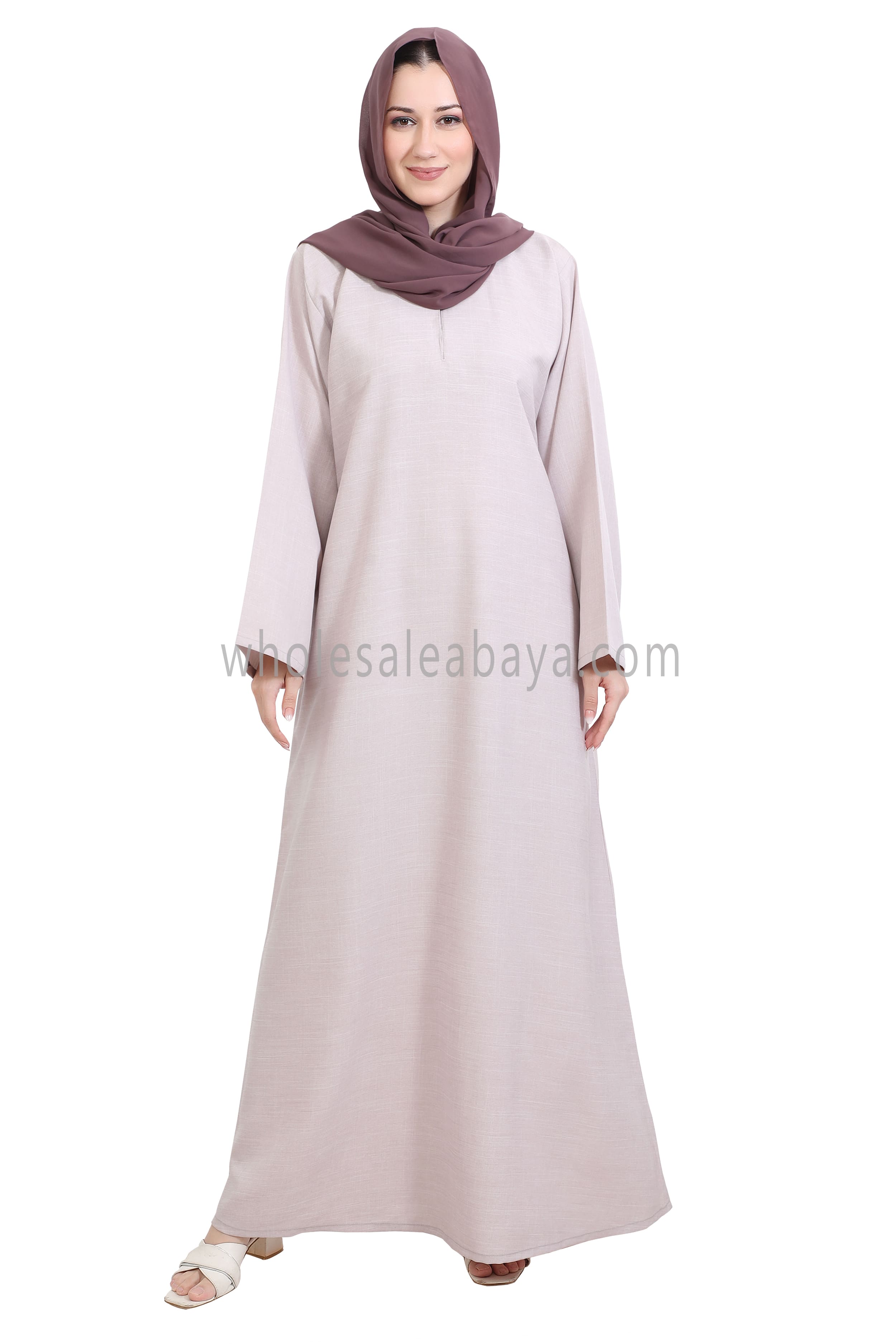 Melange Linen Closed Abaya With Wide Sleeves