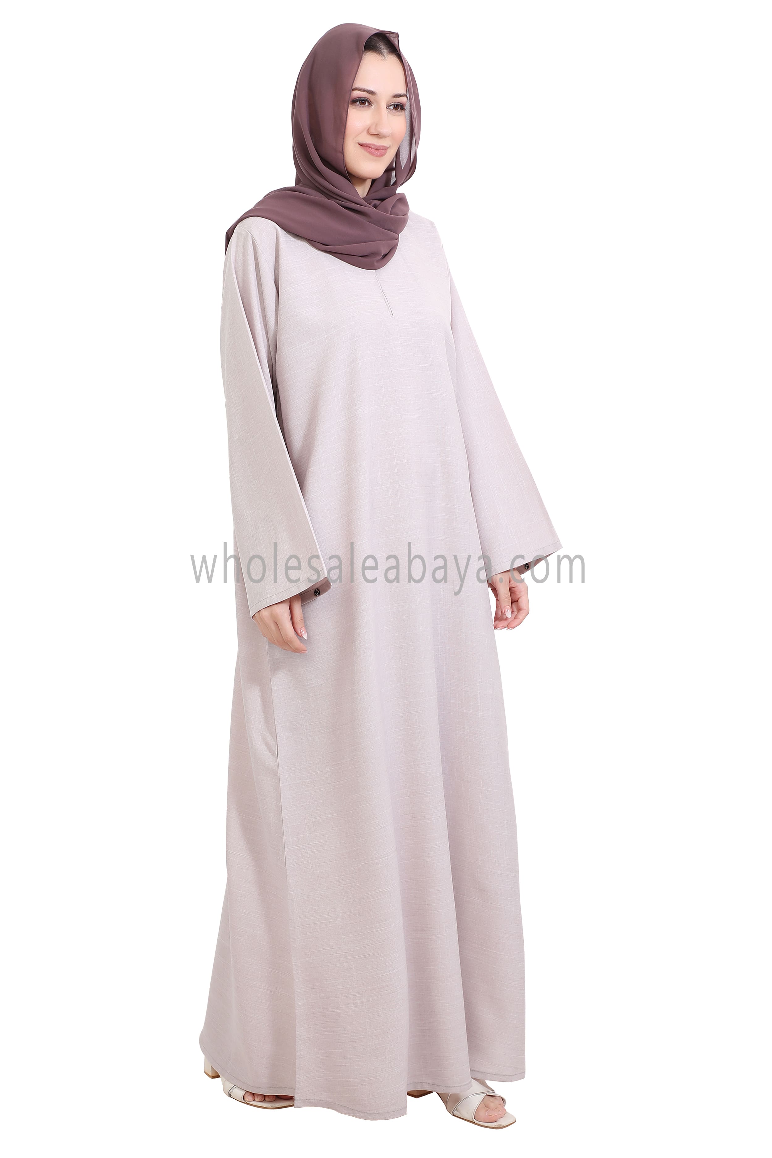 Melange Linen Closed Abaya With Wide Sleeves