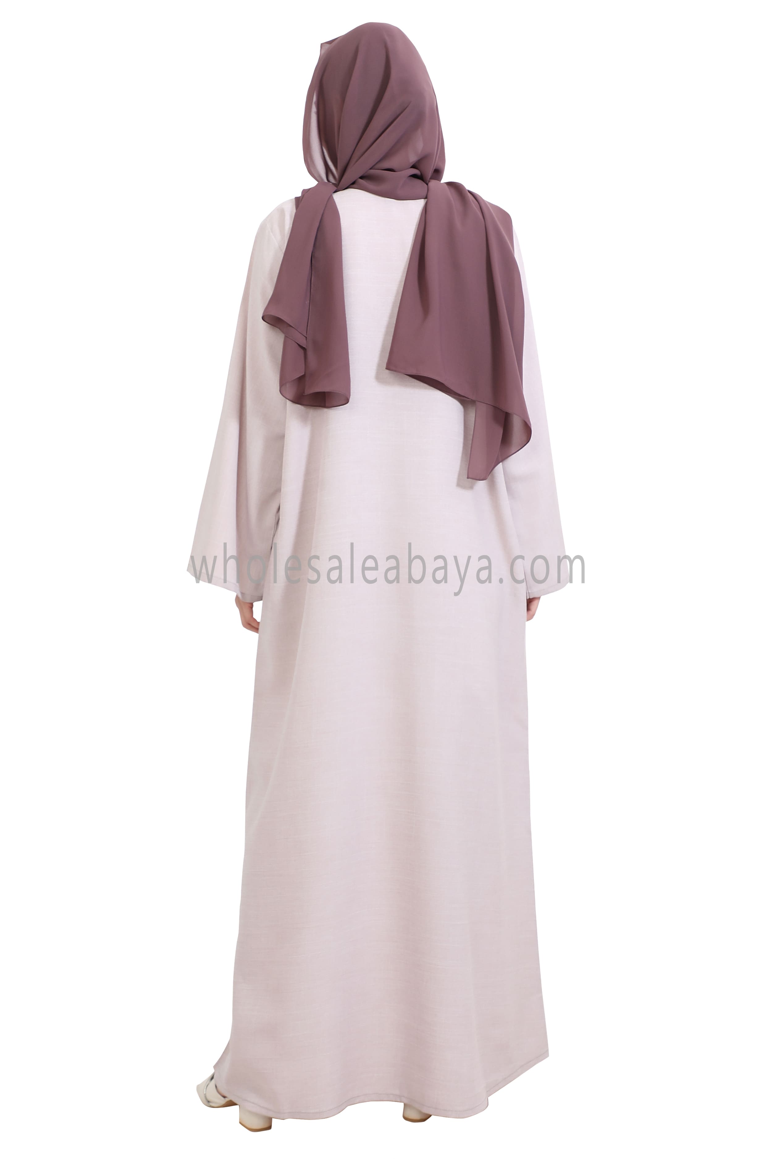 Melange Linen Closed Abaya With Wide Sleeves