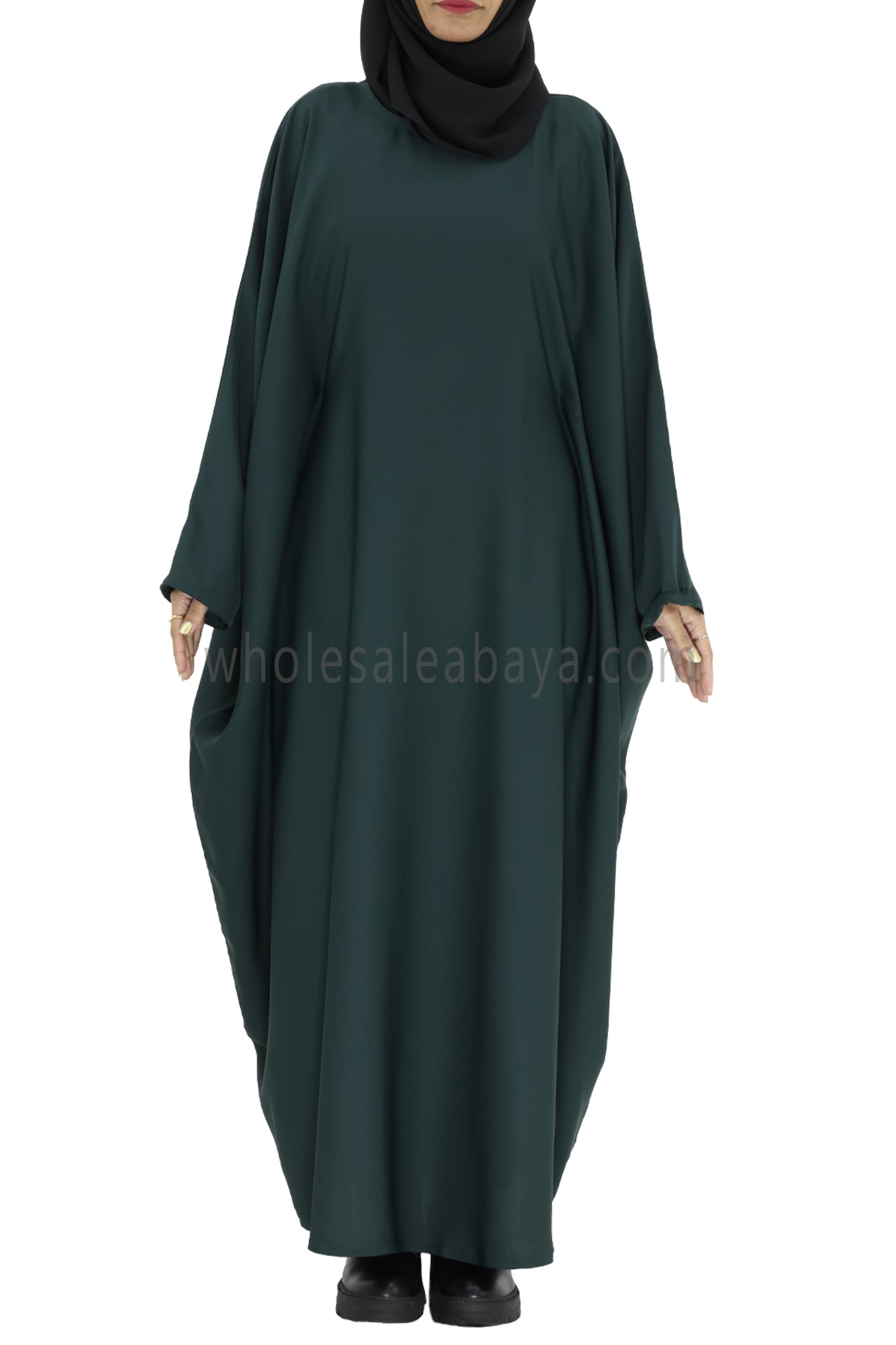 Plain Closed Butterfly Abaya With Inner Belt Emerald Green Colour