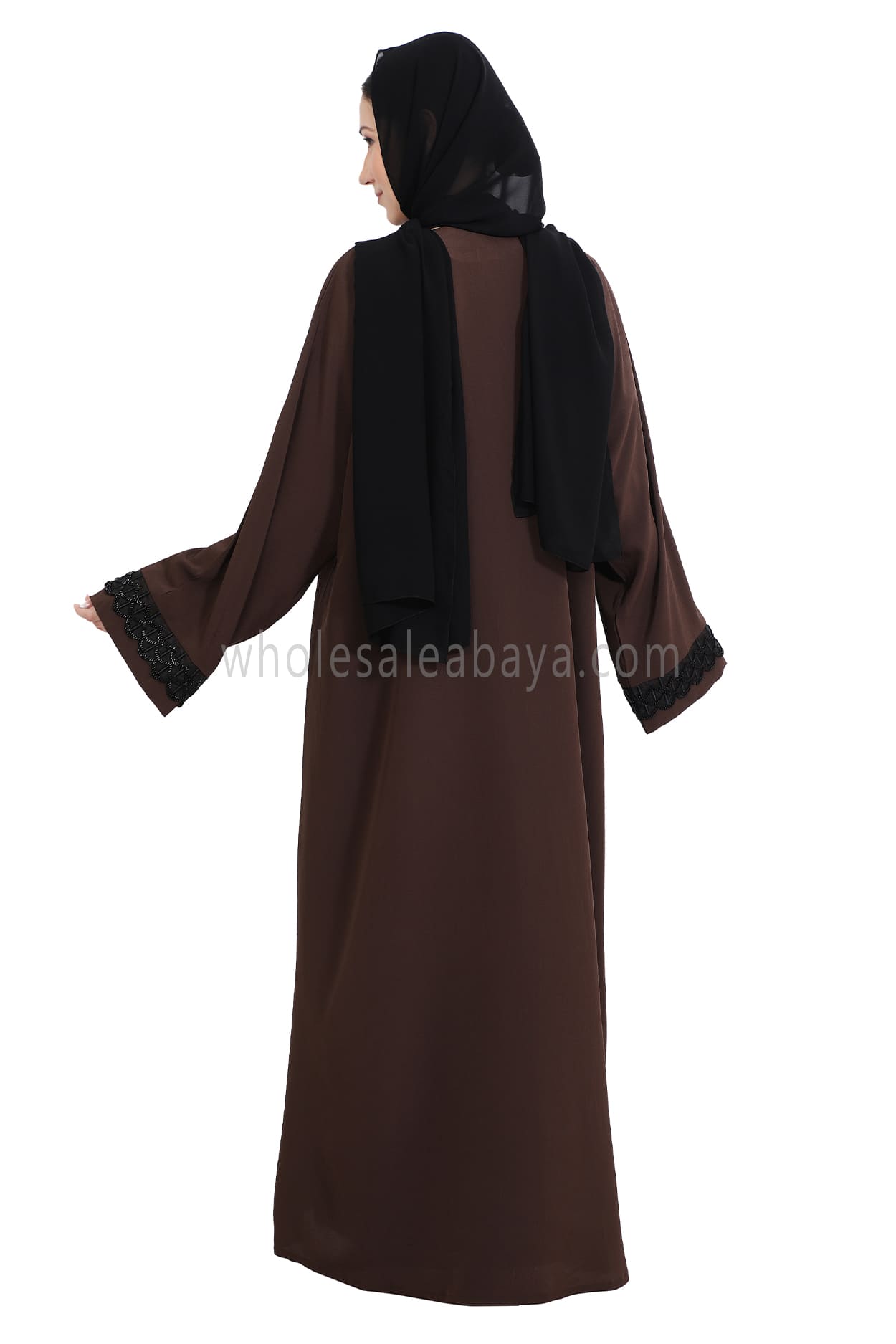 Open Abaya With Embellished Lace on the Sleeves