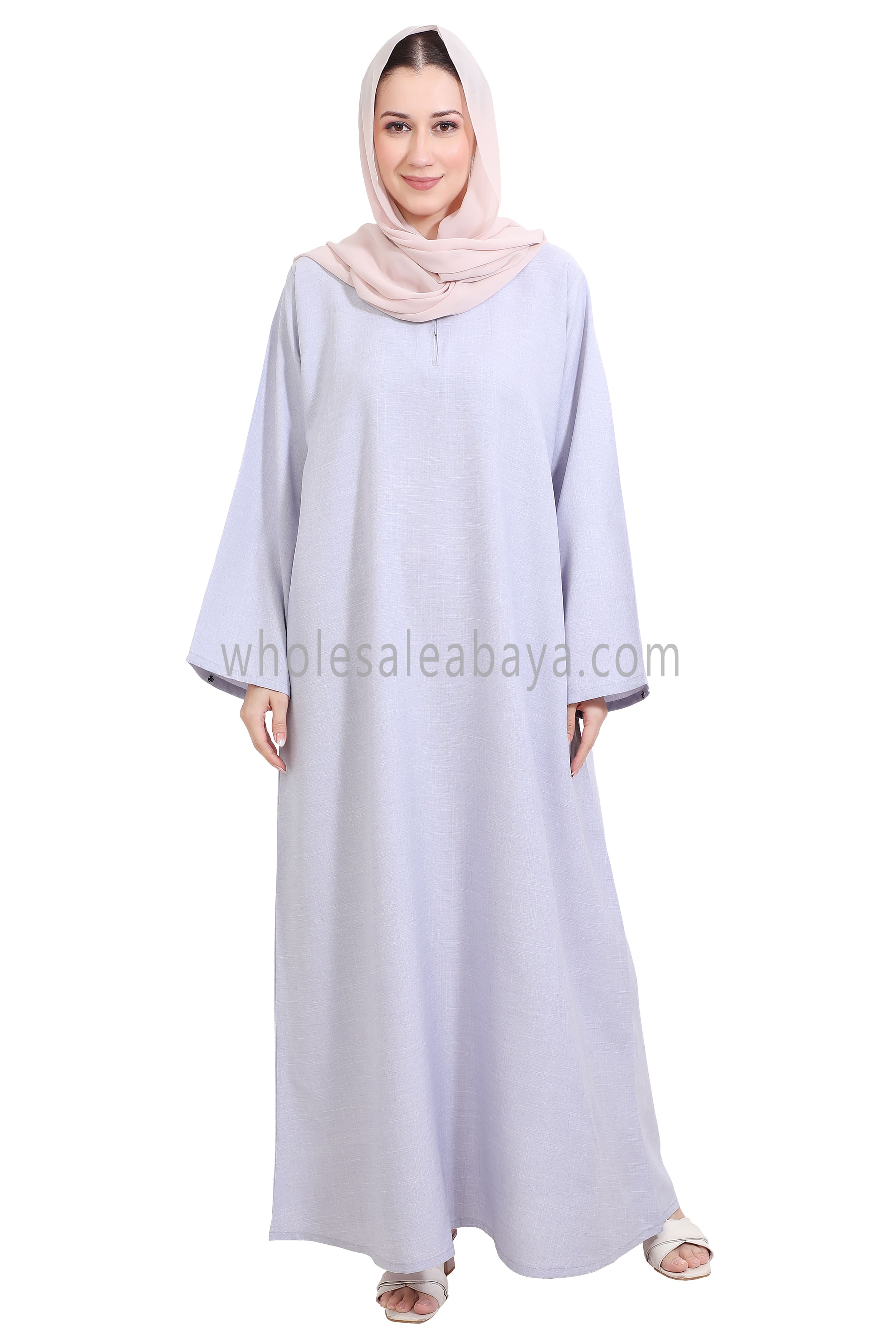 Melange Linen Closed Abaya With Wide Sleeves