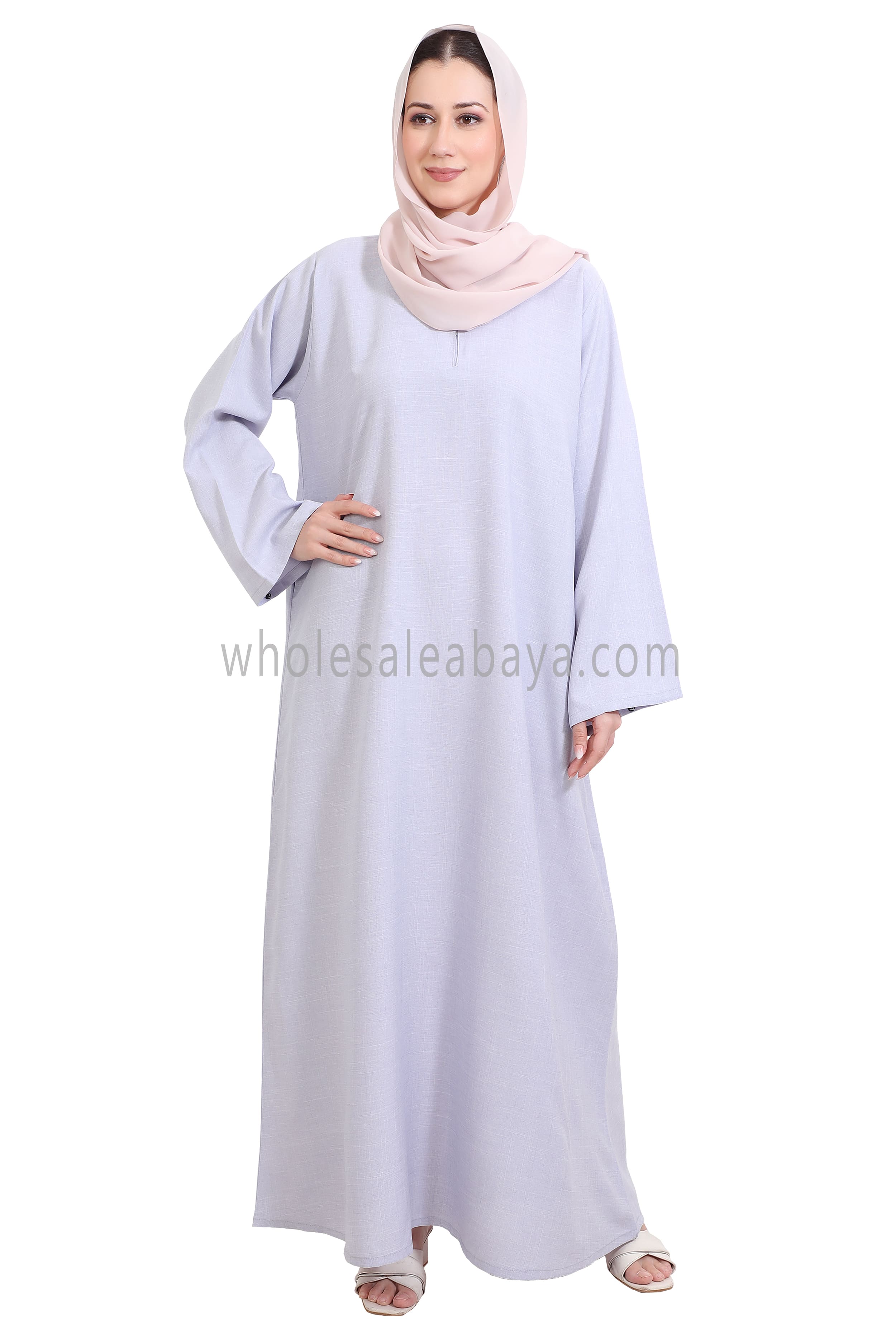 Melange Linen Closed Abaya With Wide Sleeves