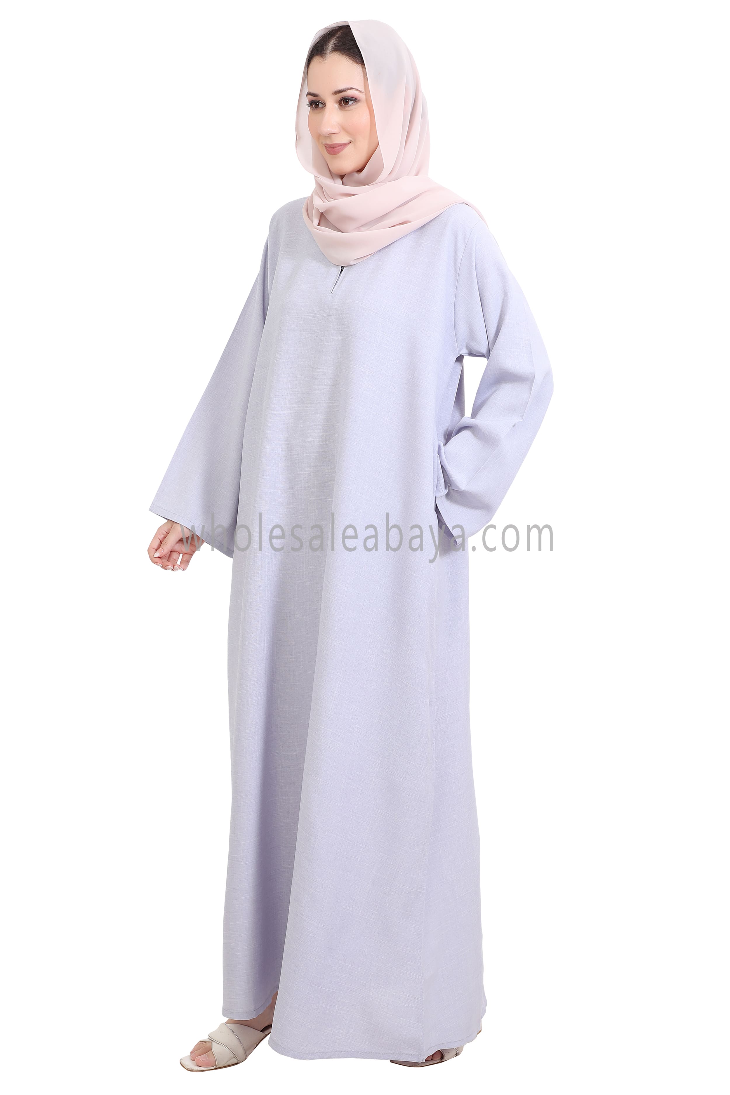 Melange Linen Closed Abaya With Wide Sleeves