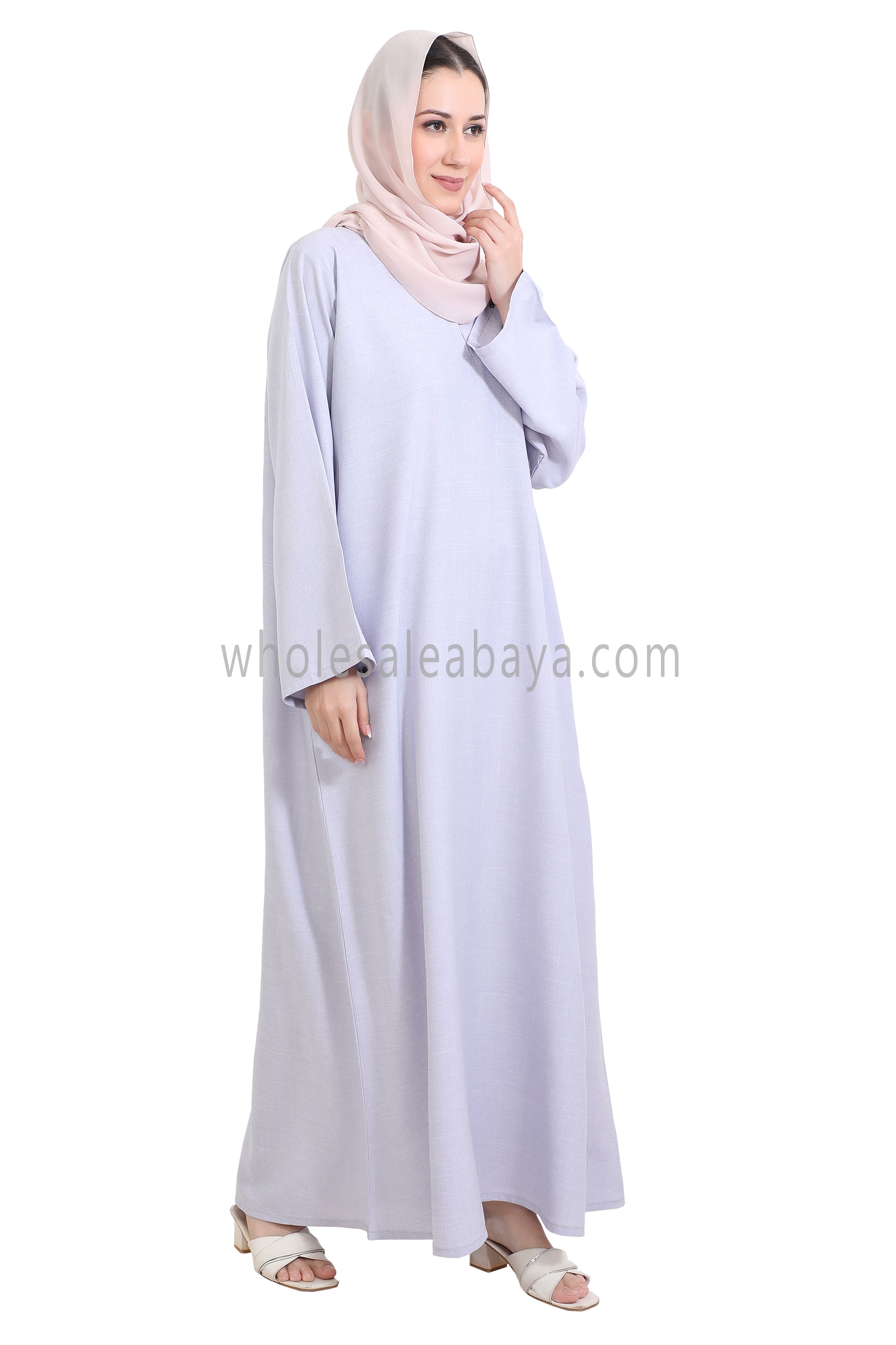 Melange Linen Closed Abaya With Wide Sleeves