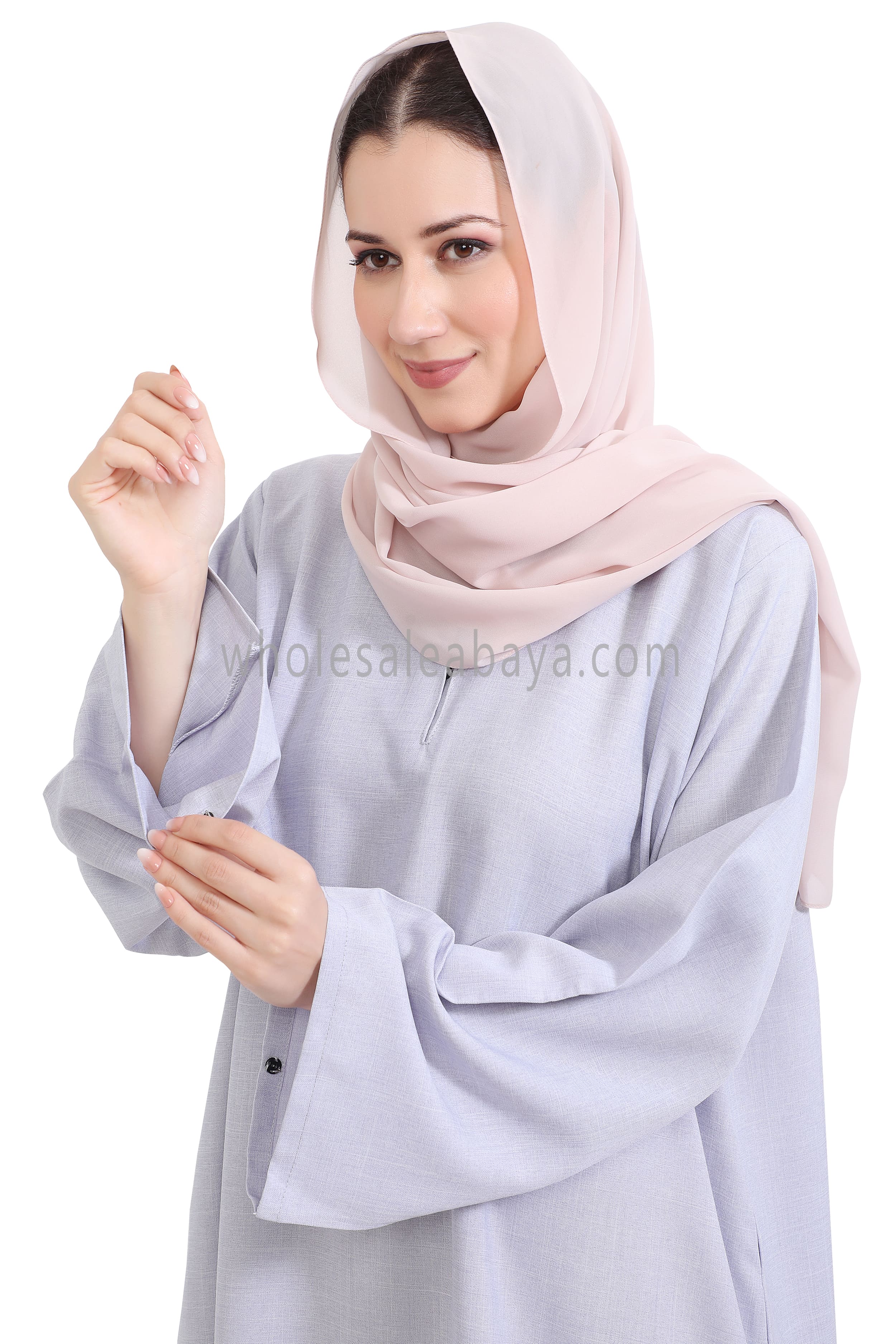Melange Linen Closed Abaya With Wide Sleeves