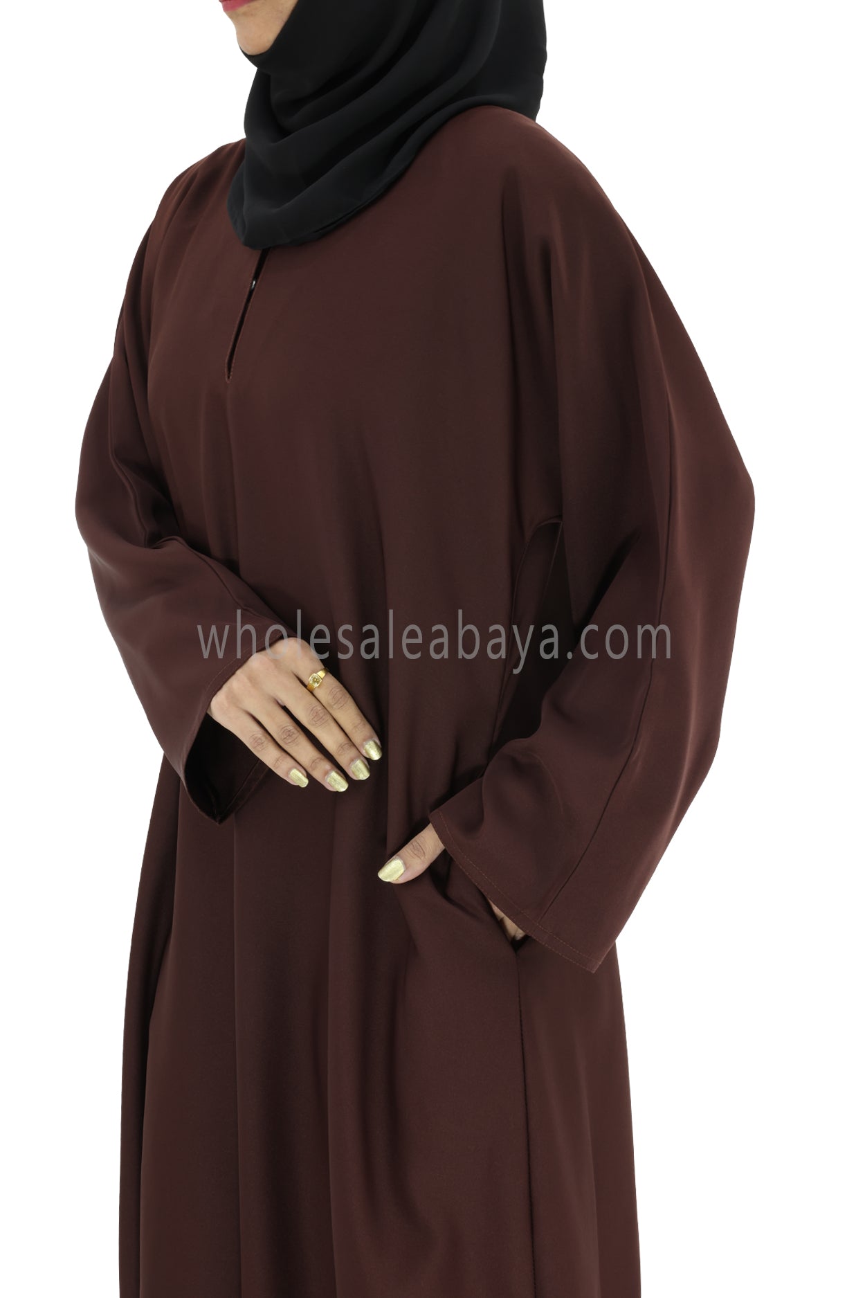 Plain Closed Abaya With A-Line Straight Cut Chocolate Brown Colour