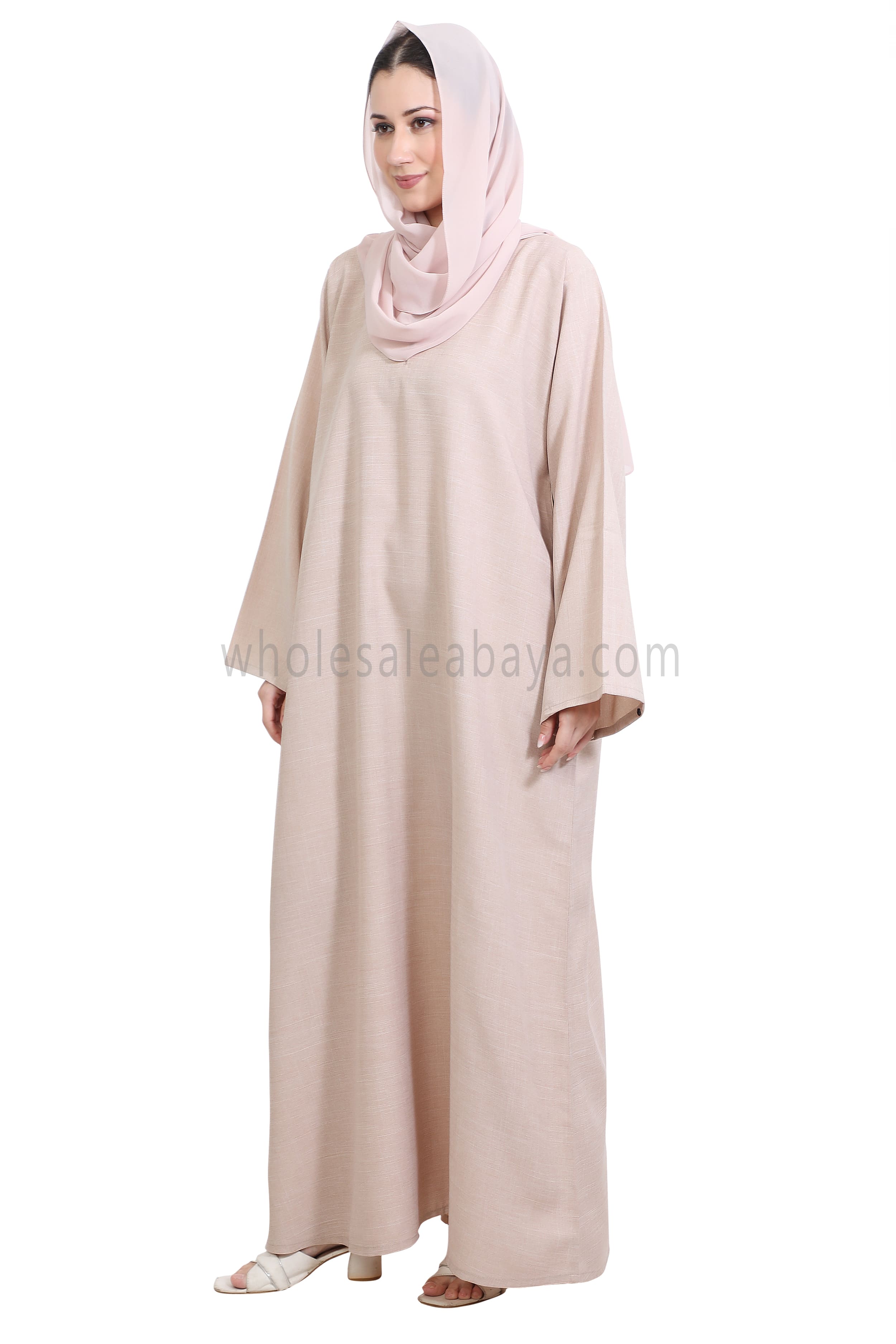 Melange Linen Closed Abaya With Wide Sleeves