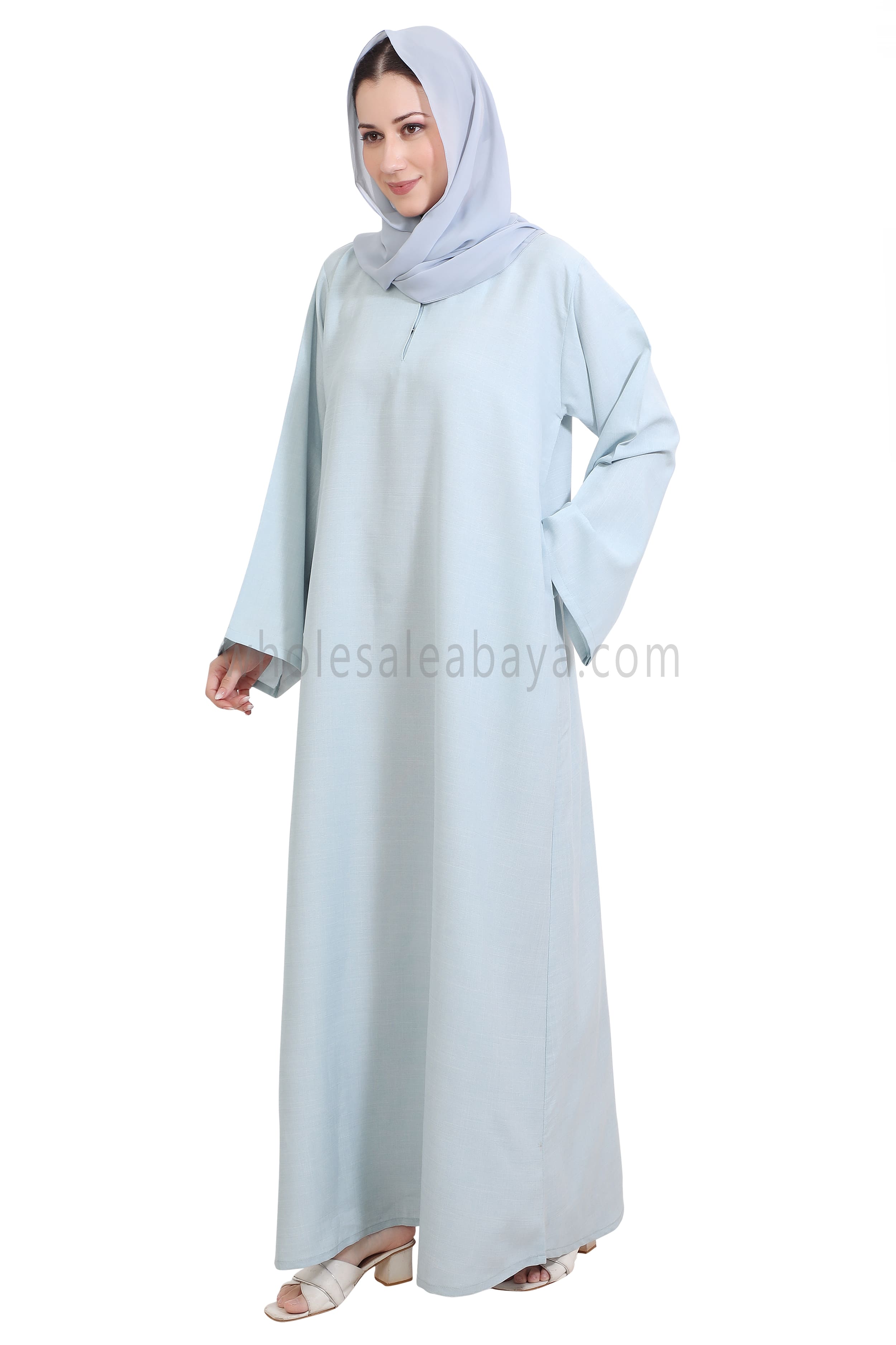 Melange Linen Closed Abaya With Wide Sleeves