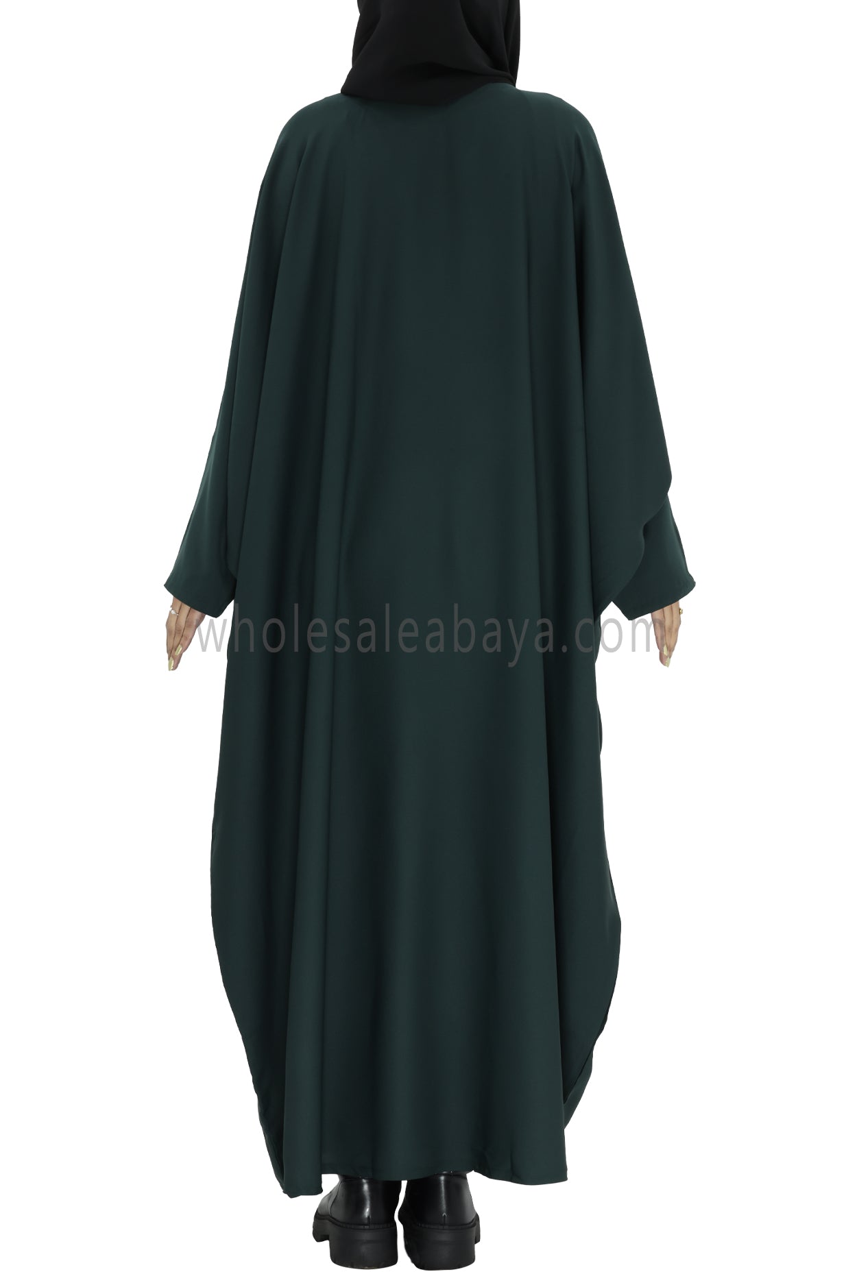 Plain Closed Butterfly Abaya With Inner Belt Emerald Green Colour