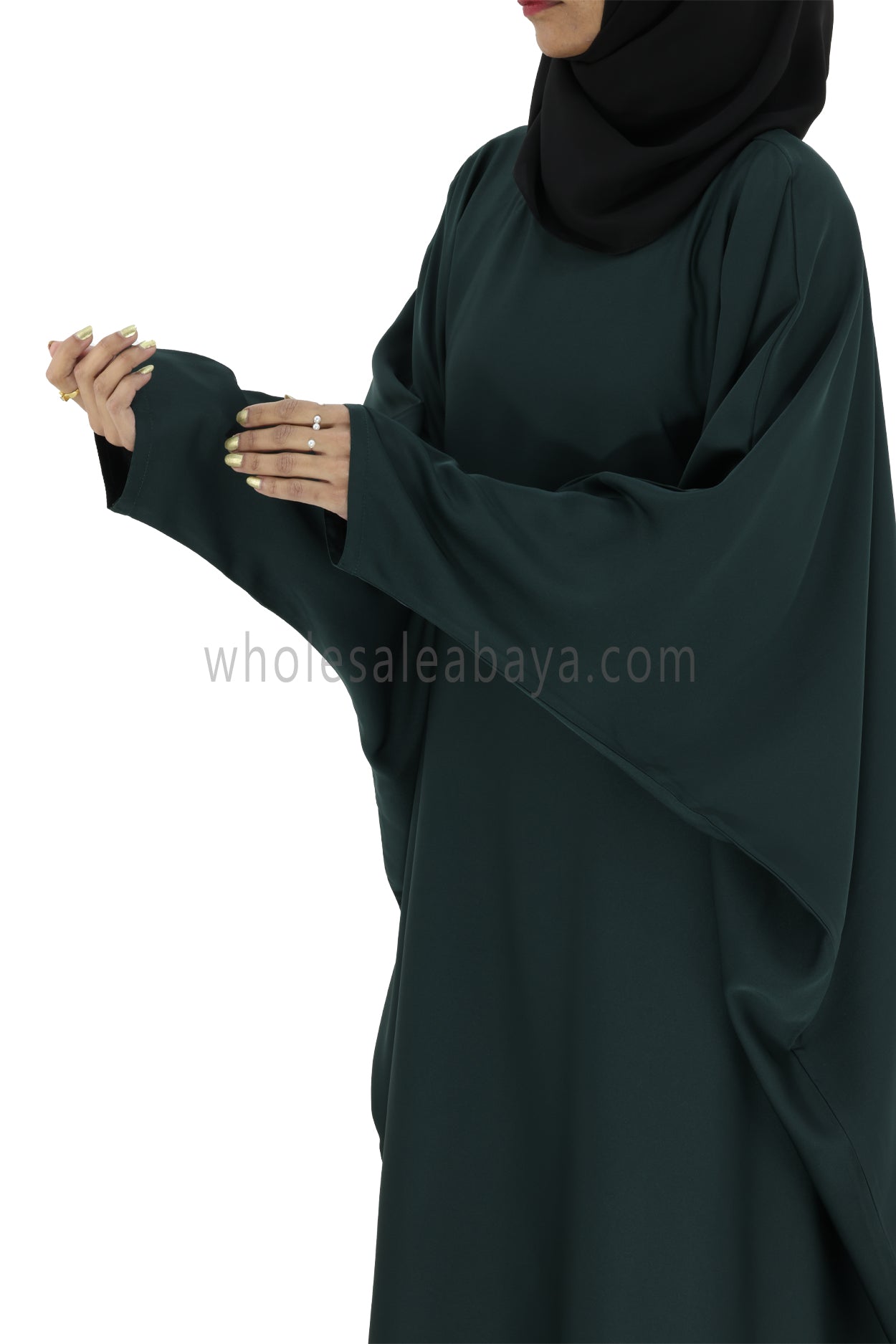 Plain Closed Butterfly Abaya With Inner Belt Emerald Green Colour