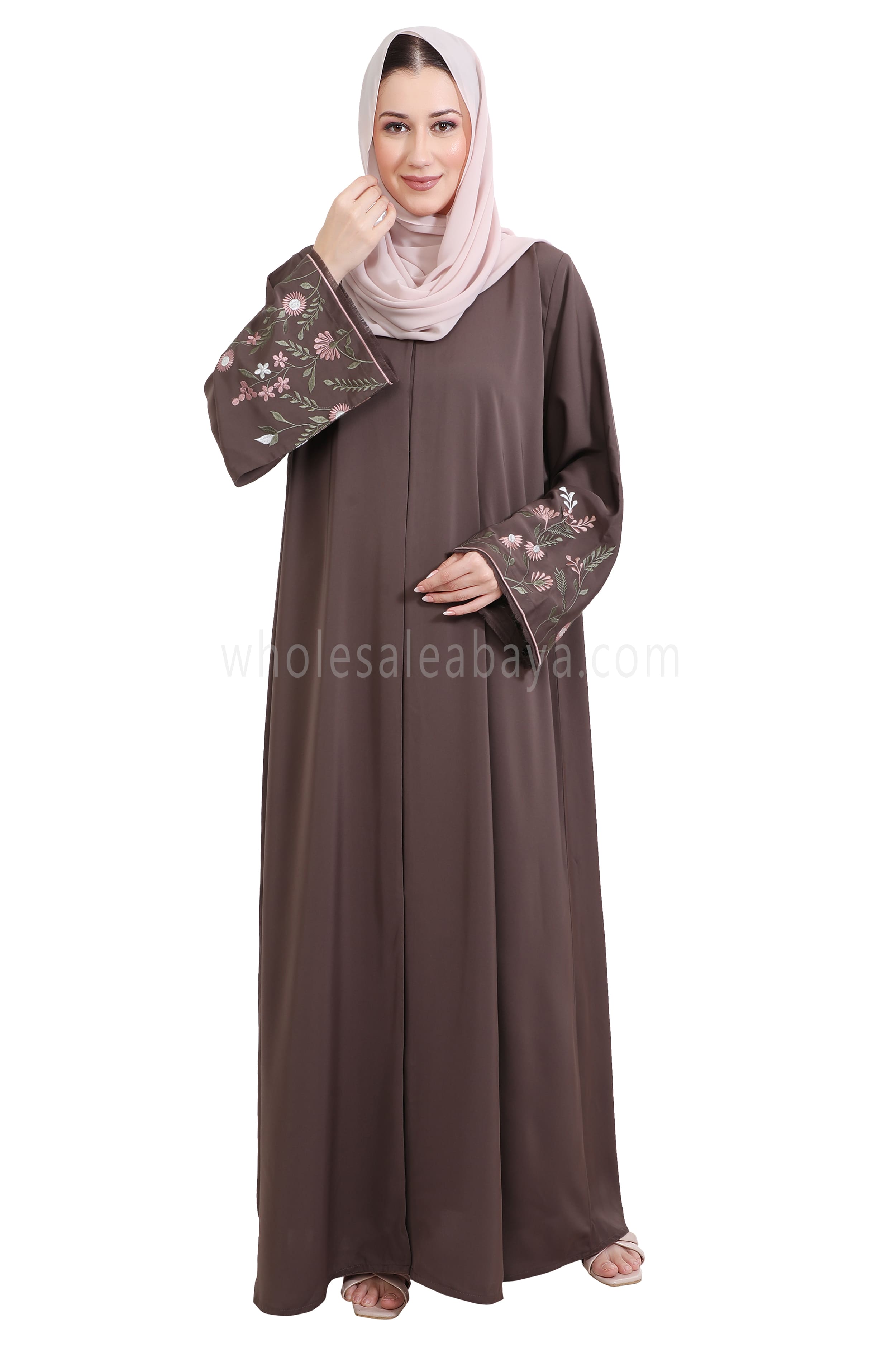 Nida Open Abaya With Embroidered Sleeves