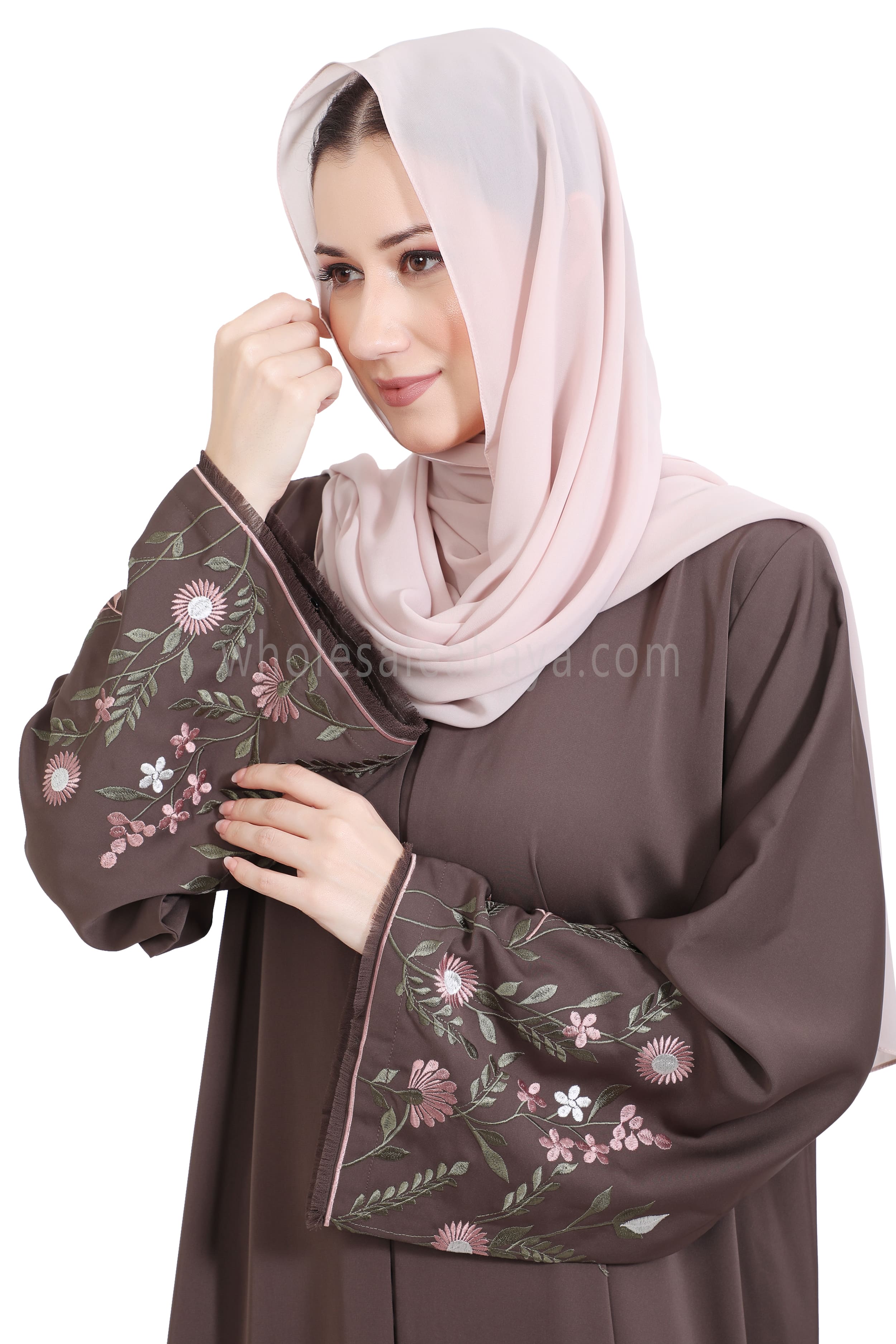 Nida Open Abaya With Embroidered Sleeves