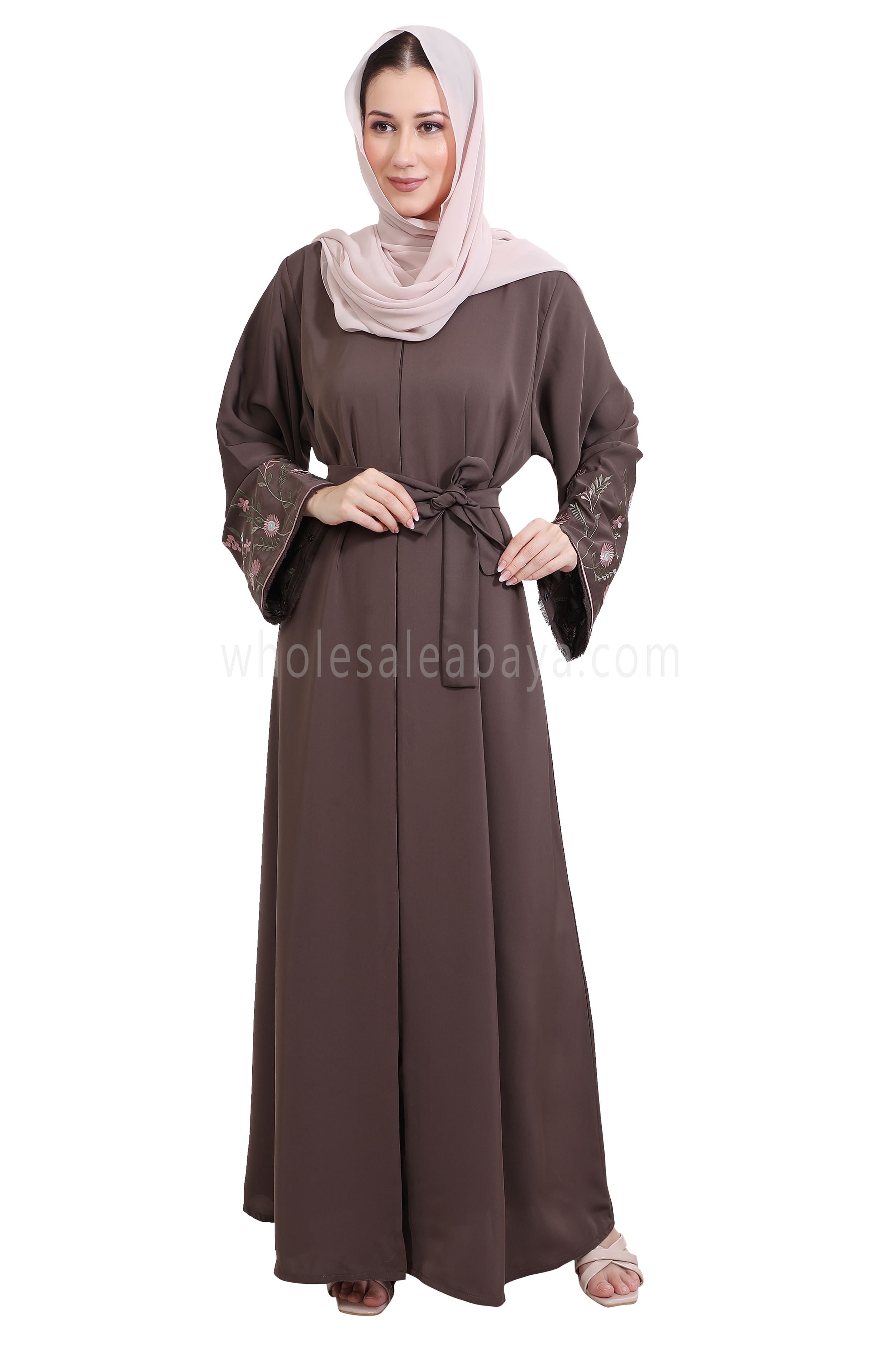 Nida Open Abaya With Embroidered Sleeves