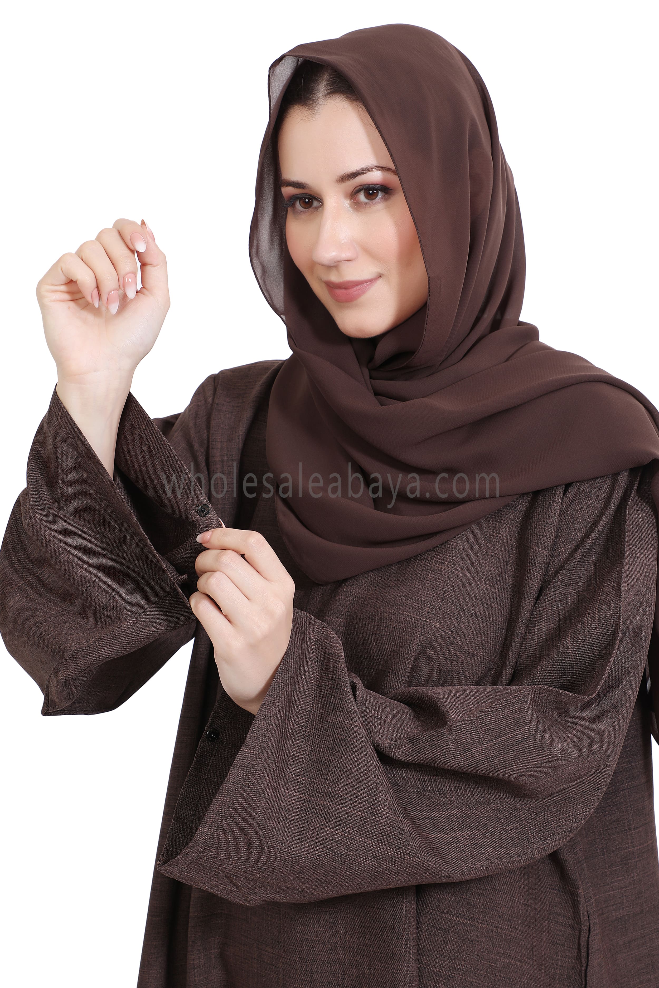 Melange Linen Closed Abaya With Wide Sleeves