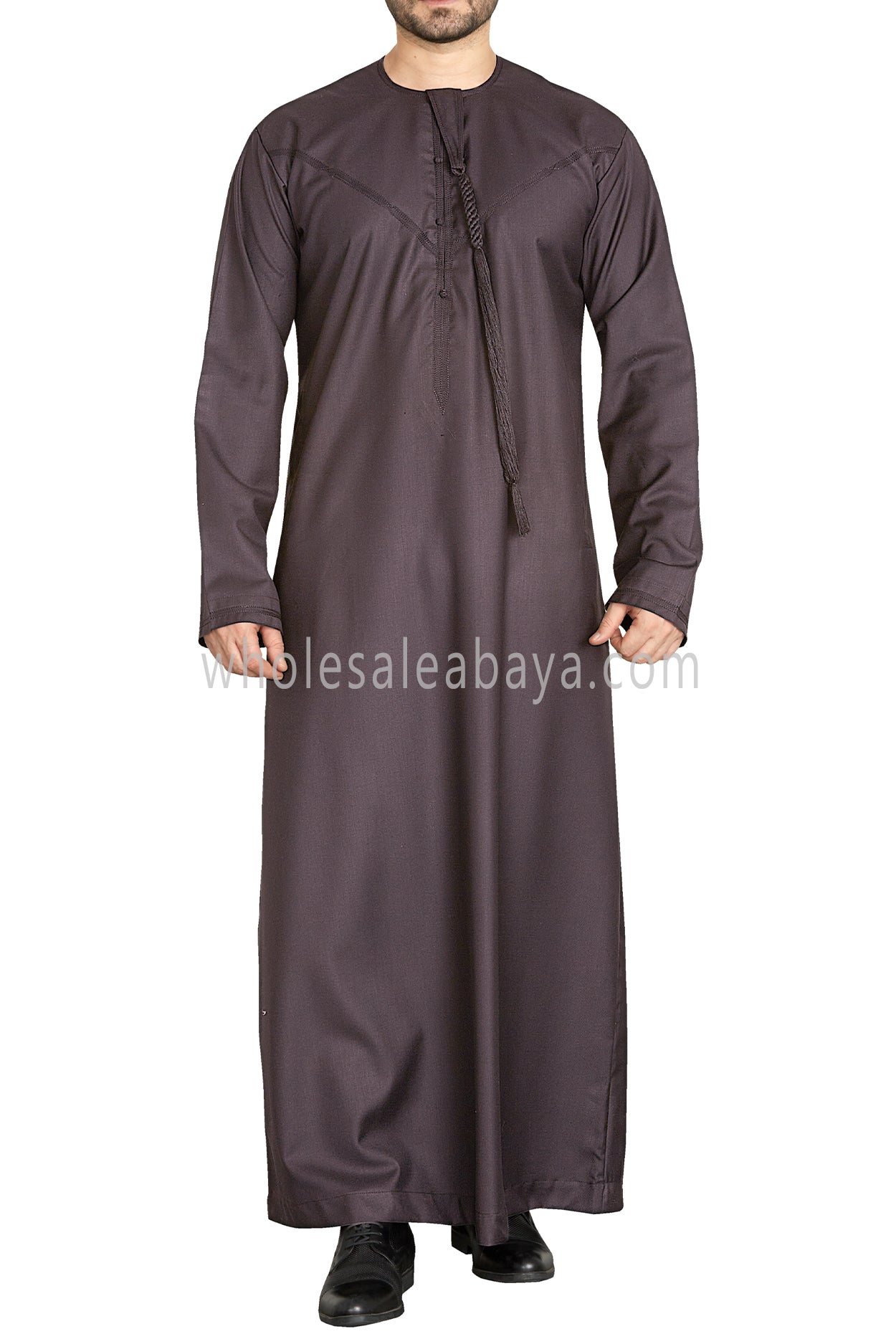 Men's Premium Emirati Thoube With Buttons & Tassel Ash Brown