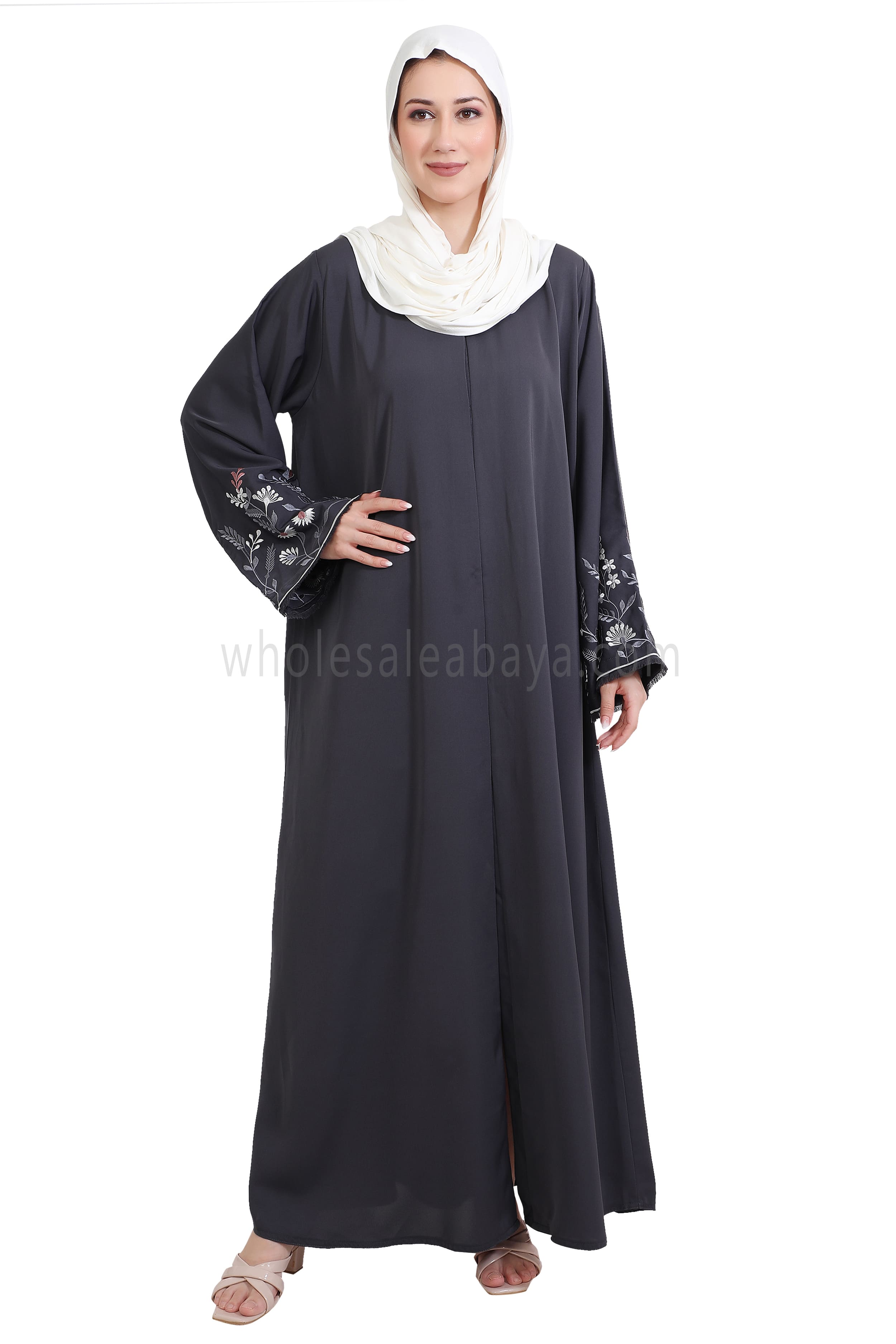 Nida Open Abaya With Embroidered Sleeves