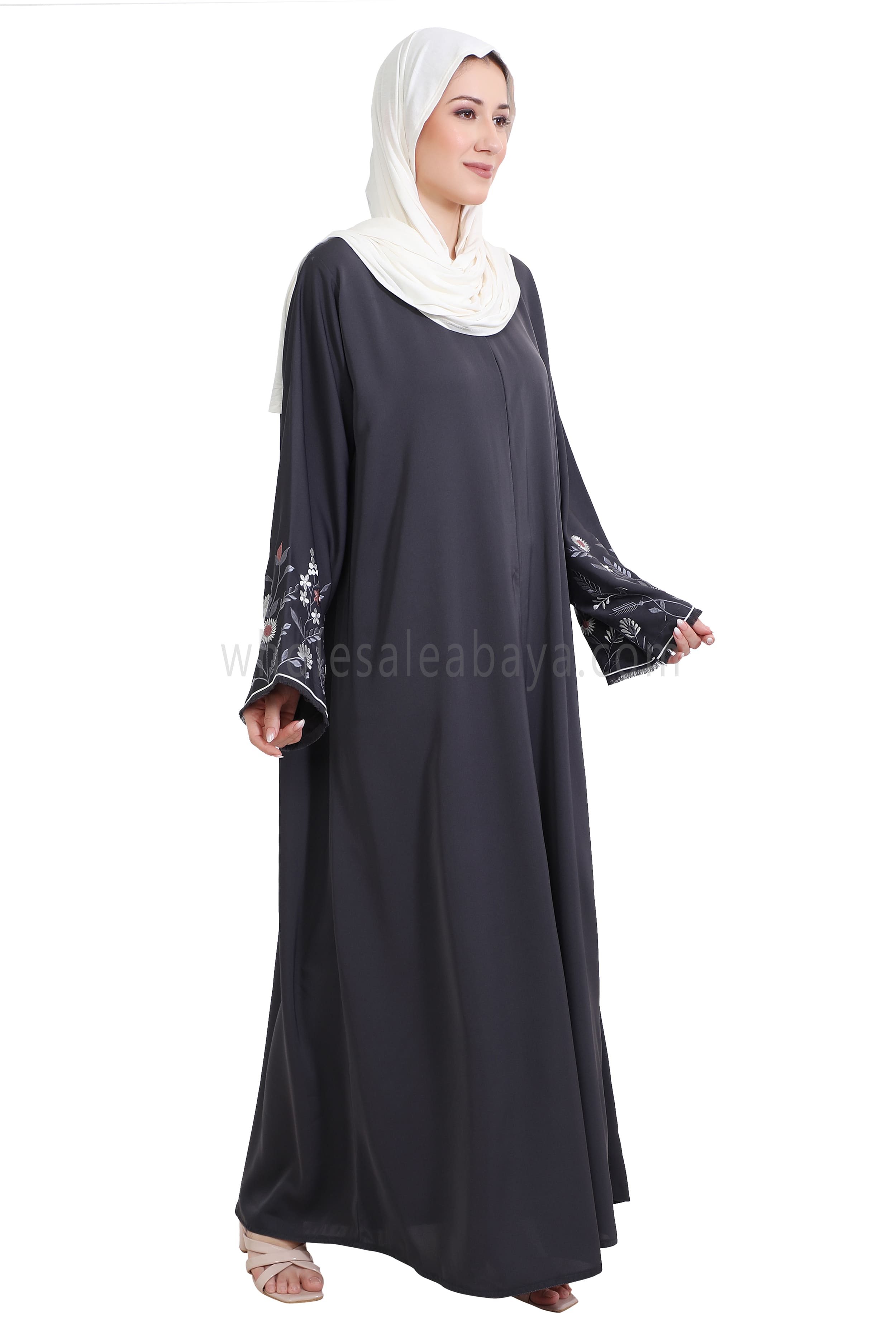Nida Open Abaya With Embroidered Sleeves