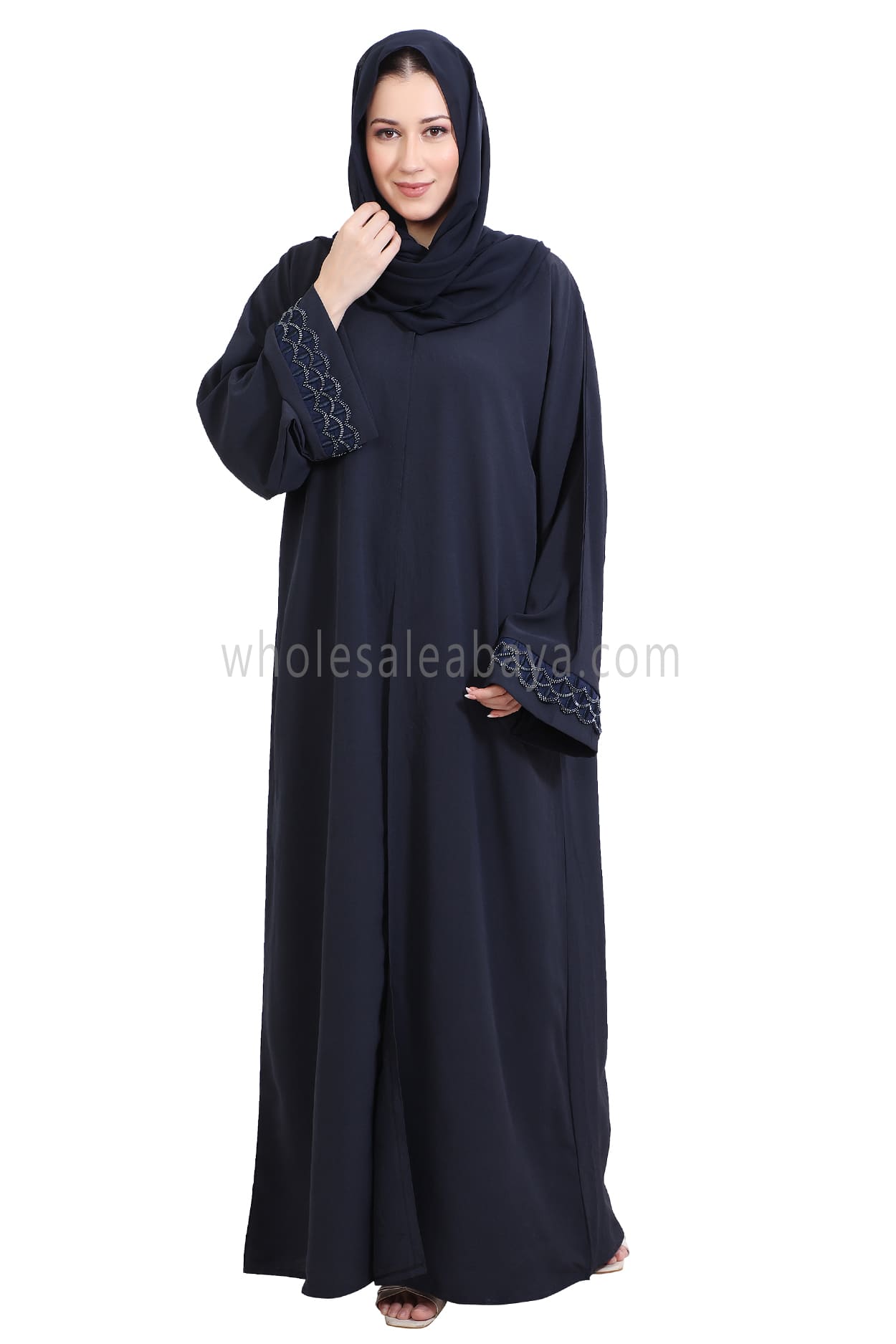 Open Abaya With Embellished Lace on the Sleeves