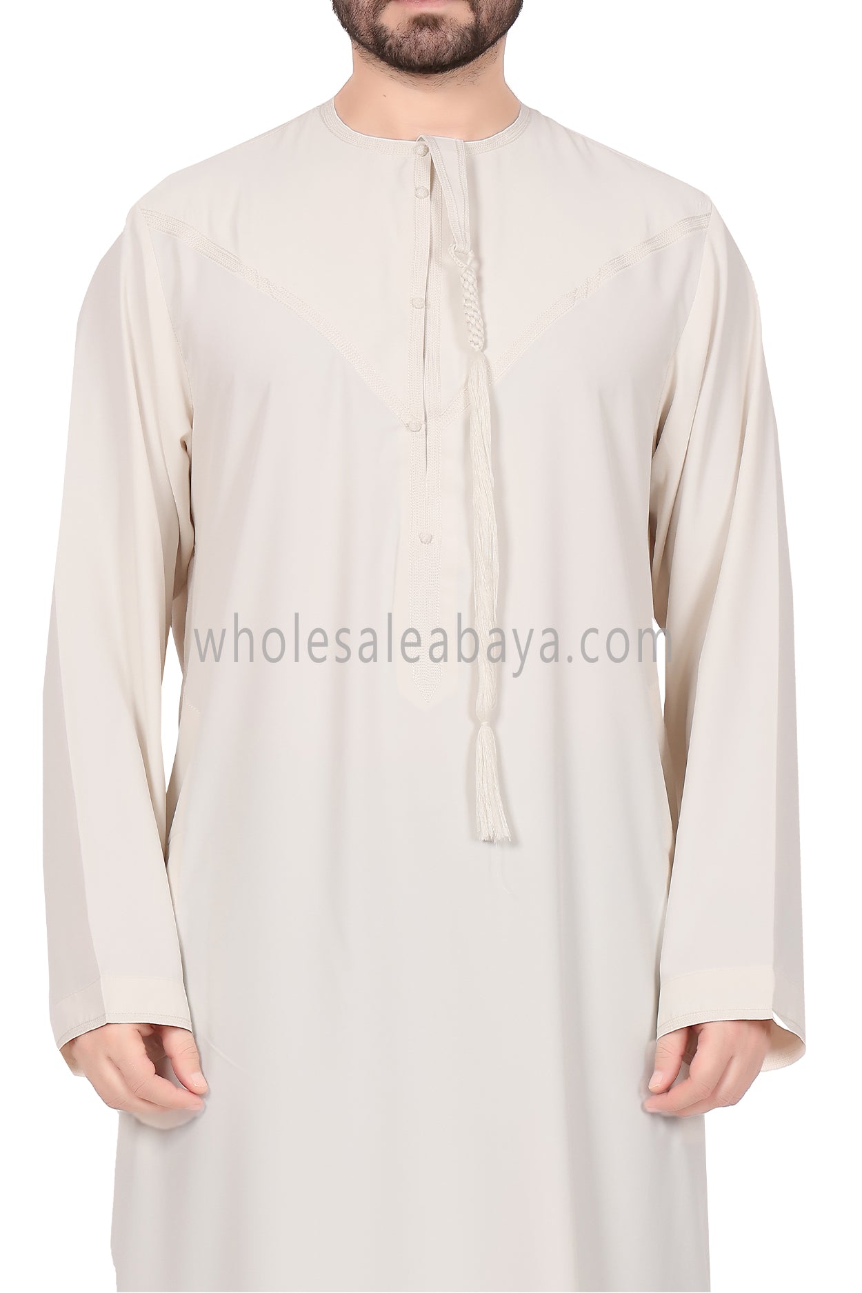 Men's Premium Emirati Thoube With Buttons & Tassel Cream Colour