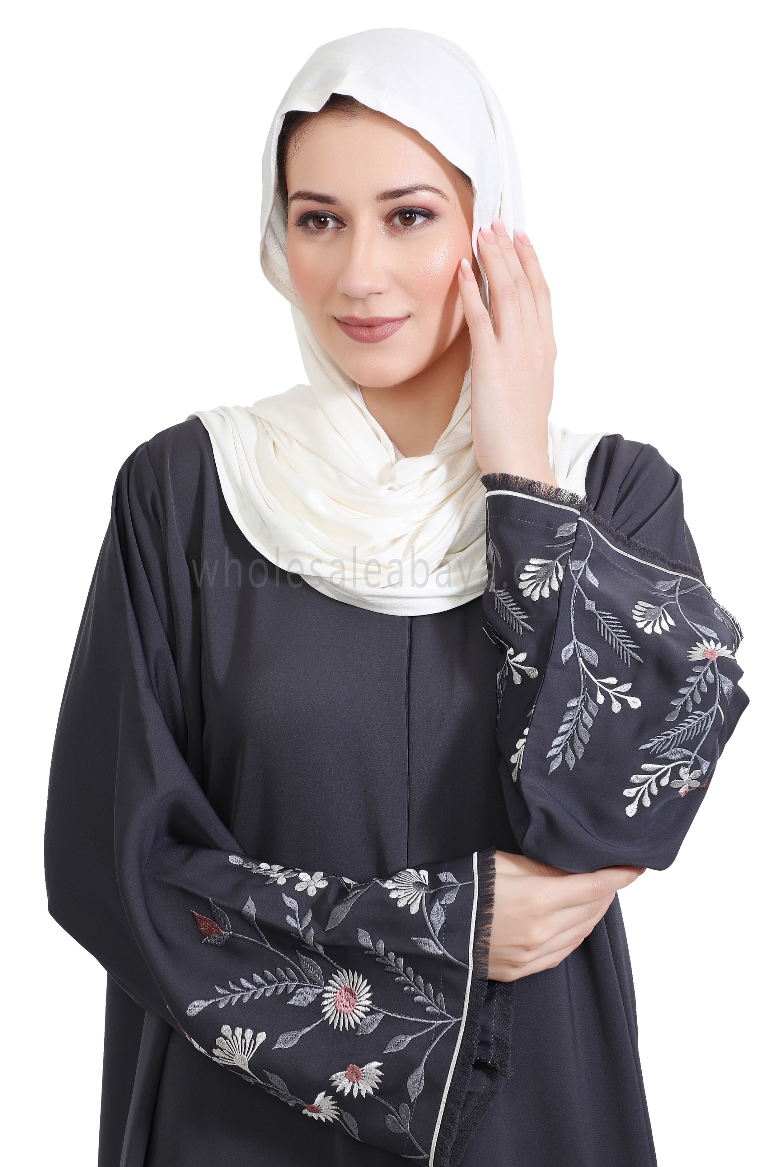Nida Open Abaya With Embroidered Sleeves