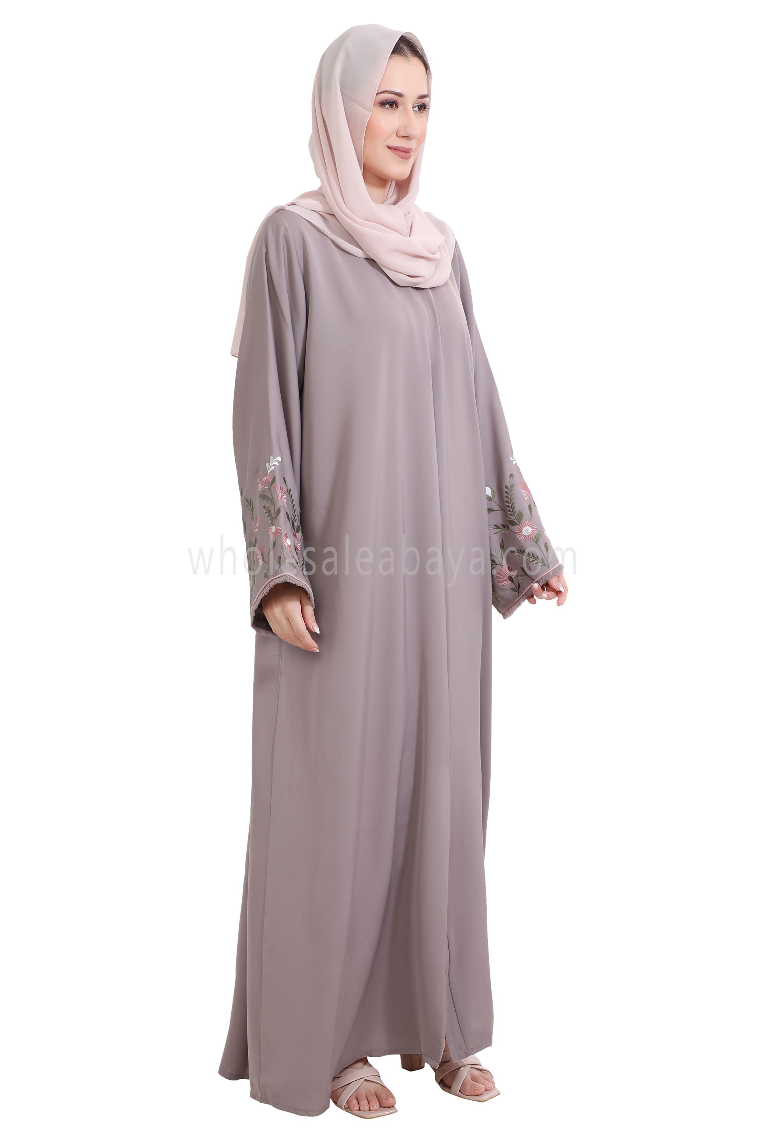Nida Open Abaya With Embroidered Sleeves