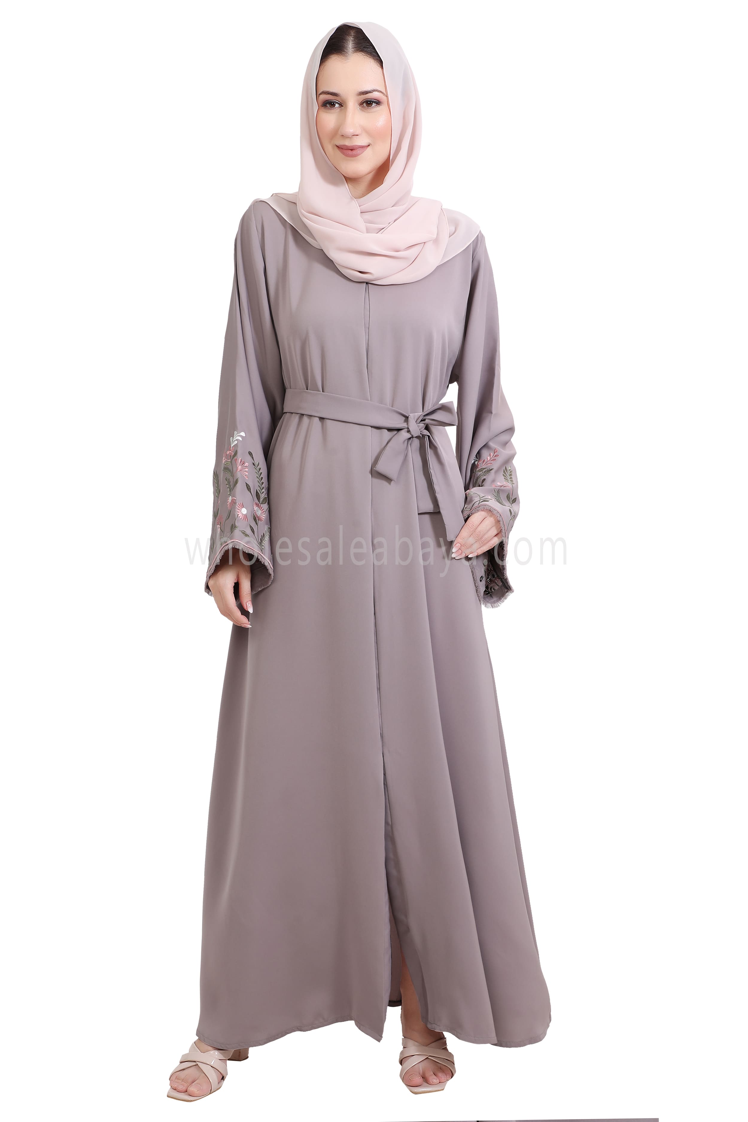 Nida Open Abaya With Embroidered Sleeves