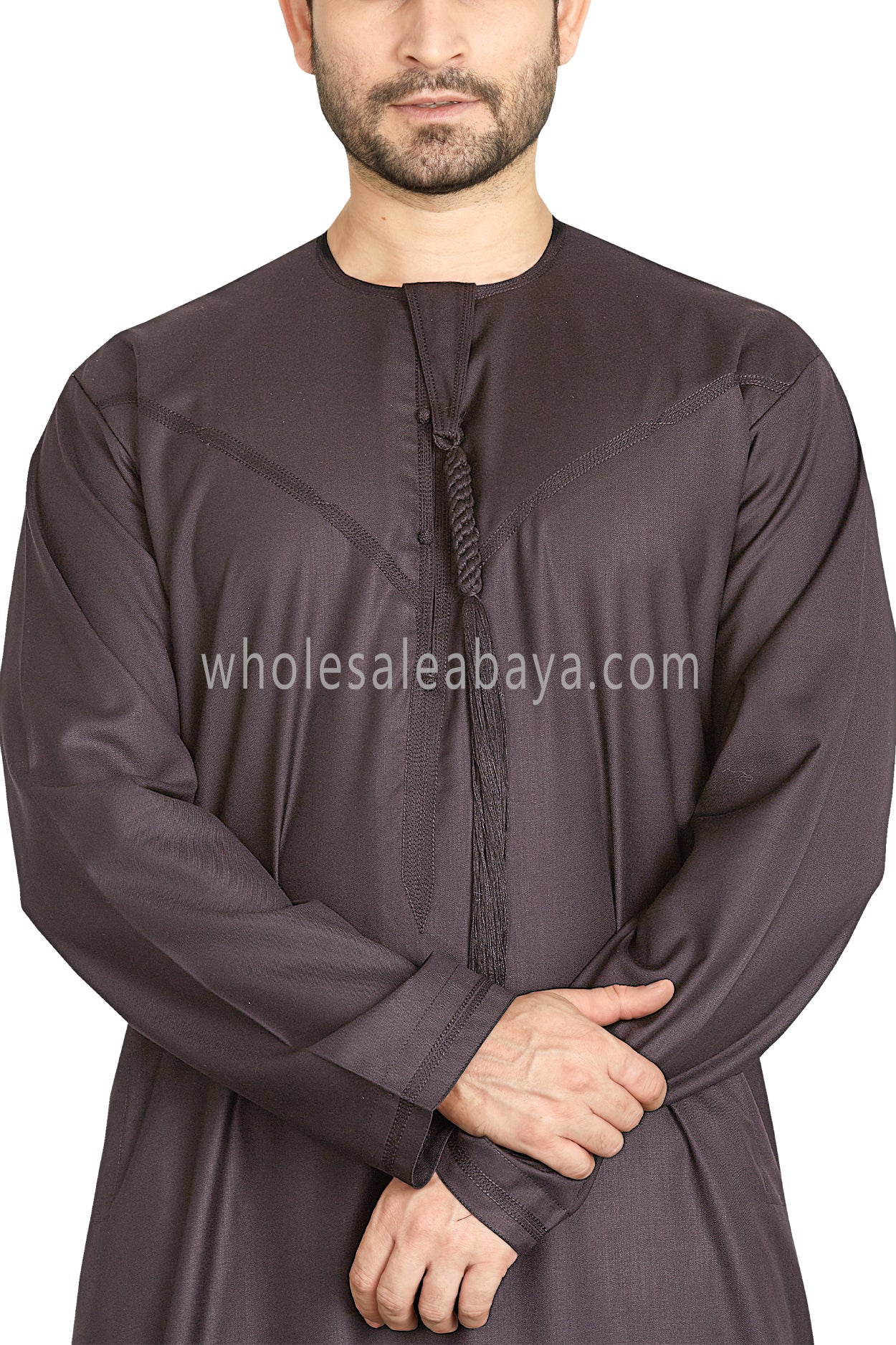 Men's Premium Emirati Thoube With Buttons & Tassel Ash Brown