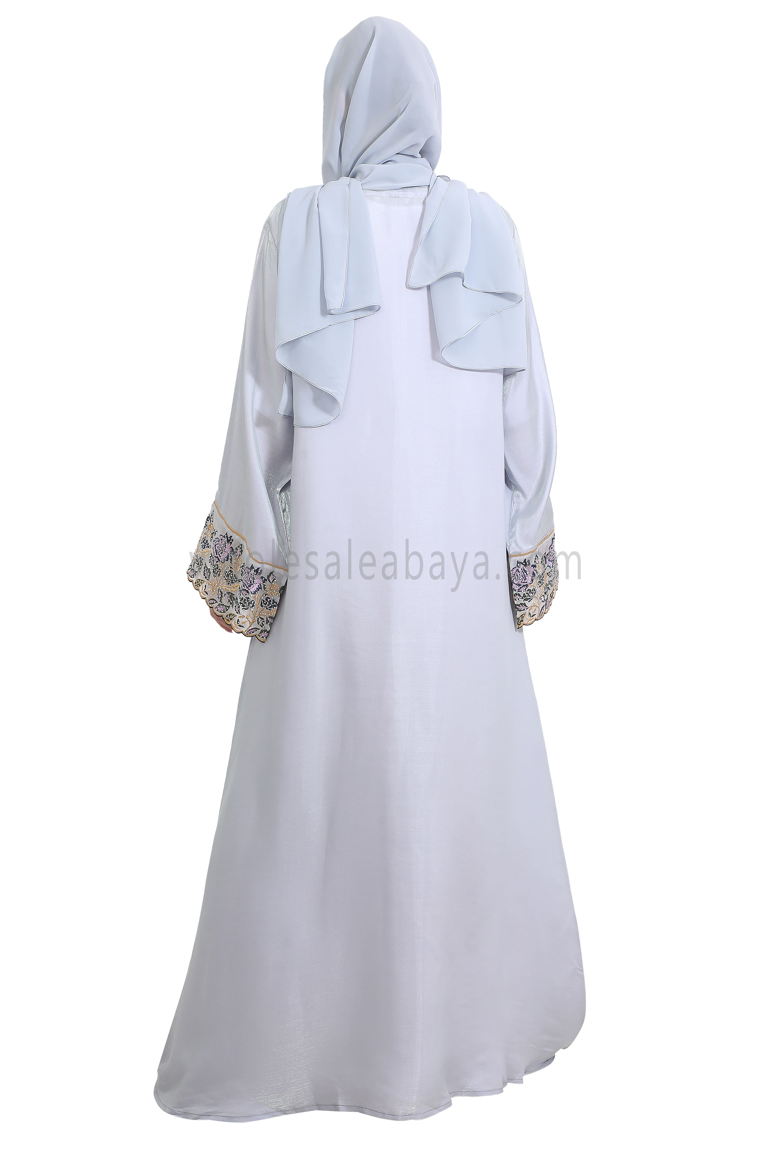 Shimmer Open Abaya With Embellished Lace on the Sleeves
