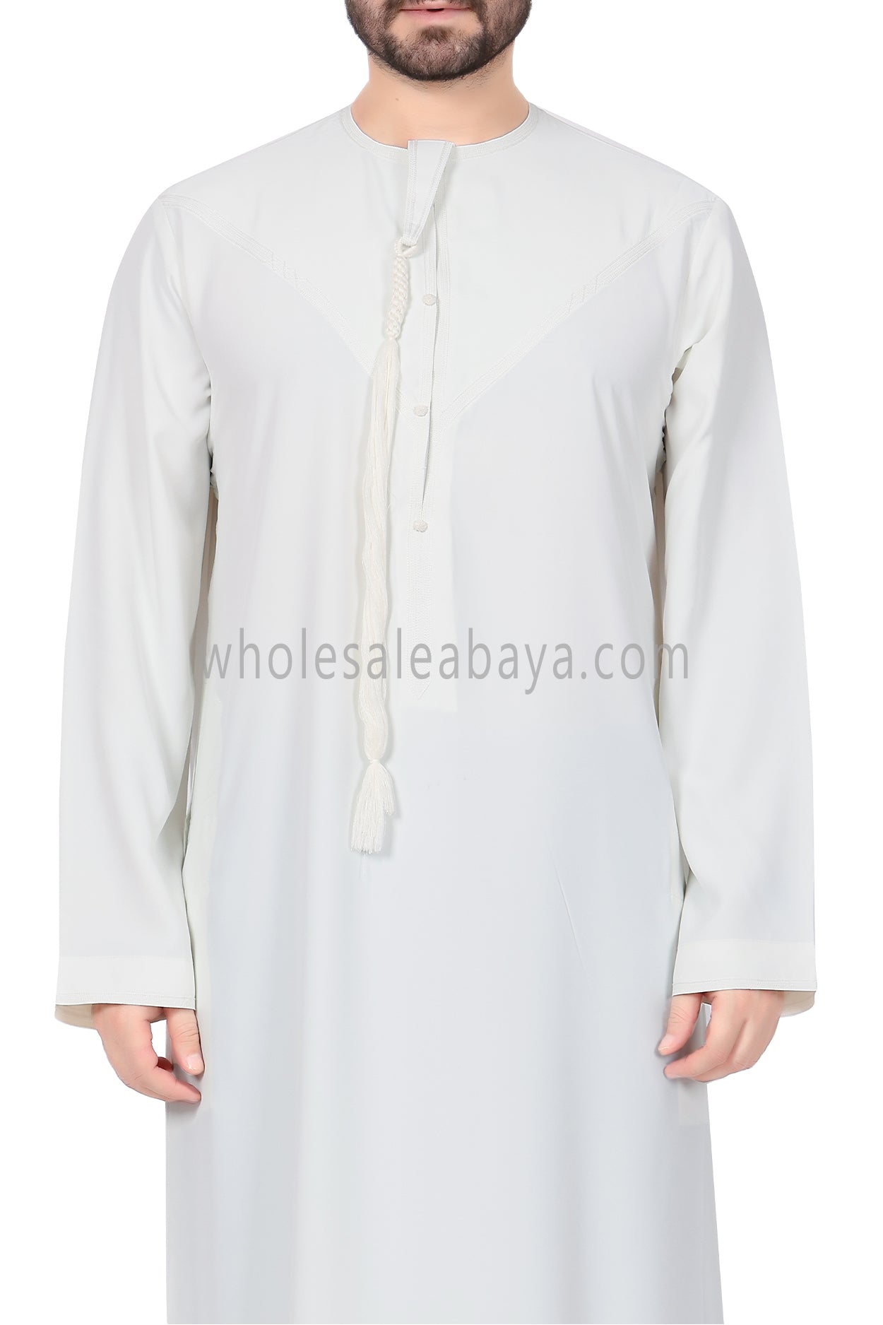 Men's Premium Emirati Thoube With Buttons & Tassel Off White