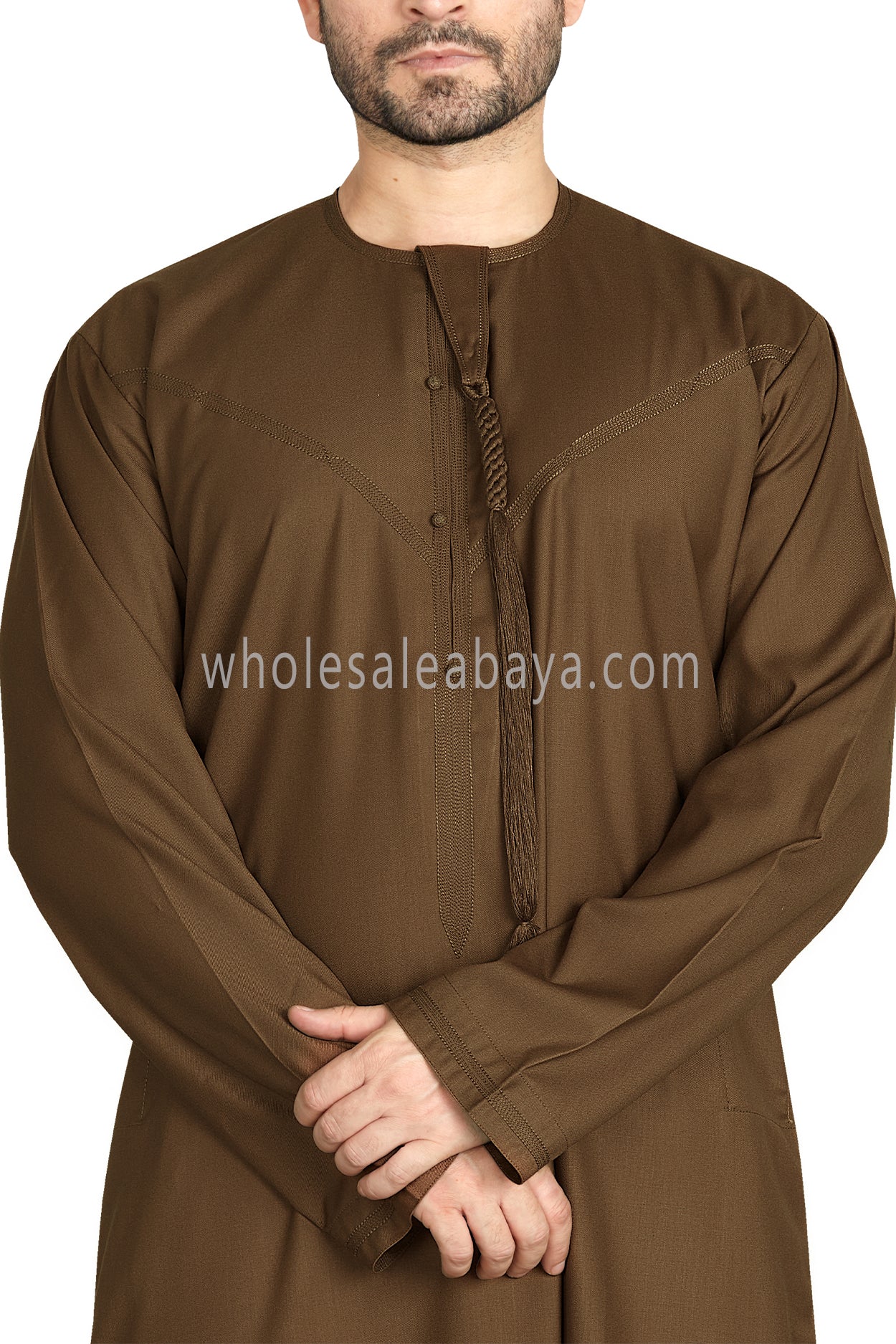Men's Premium Emirati Thoube With Buttons & Tassel Rust Brown