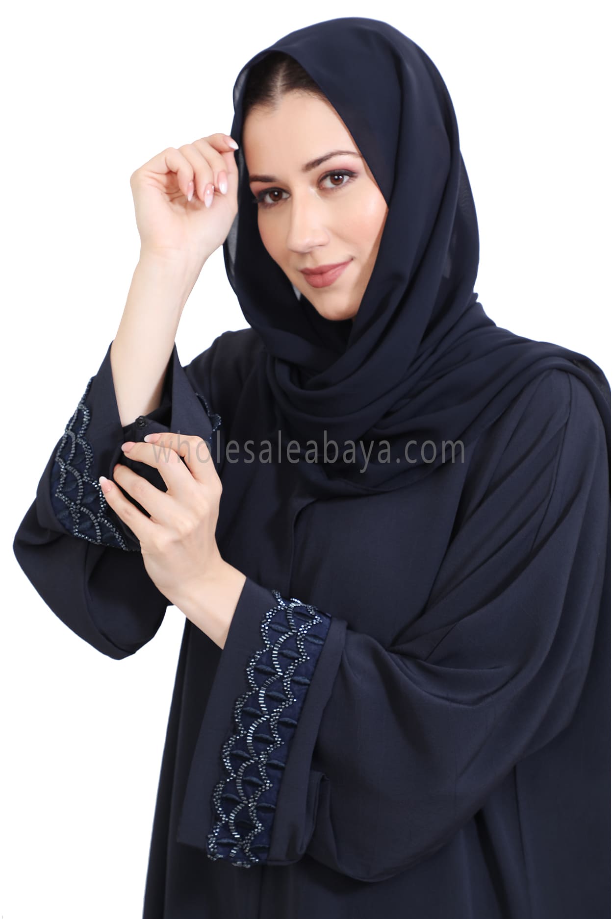Open Abaya With Embellished Lace on the Sleeves