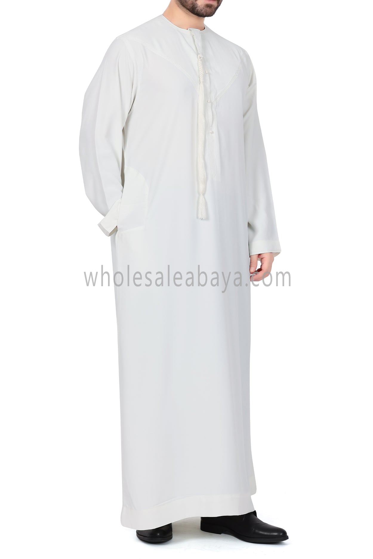 Men's Premium Emirati Thoube With Buttons & Tassel Off White