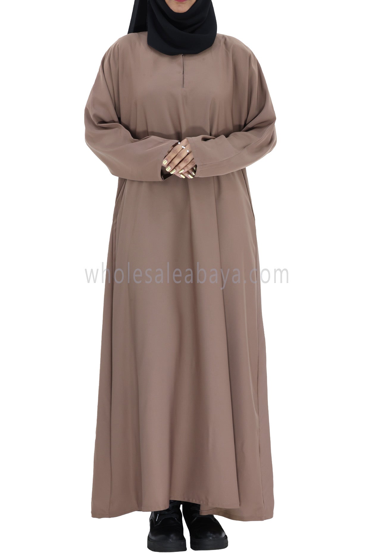 Plain Closed Abaya With A-Line Straight Cut Mocha Brown
