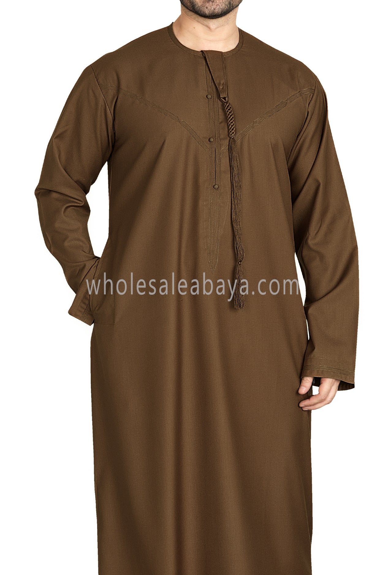Men's Premium Emirati Thoube With Buttons & Tassel Rust Brown