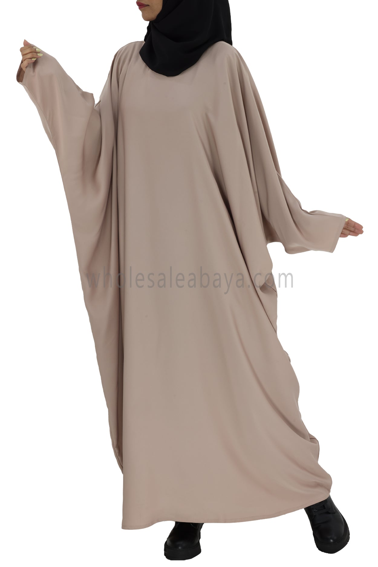 Plain Closed Butterfly Abaya With Inner Belt Ivory Colour