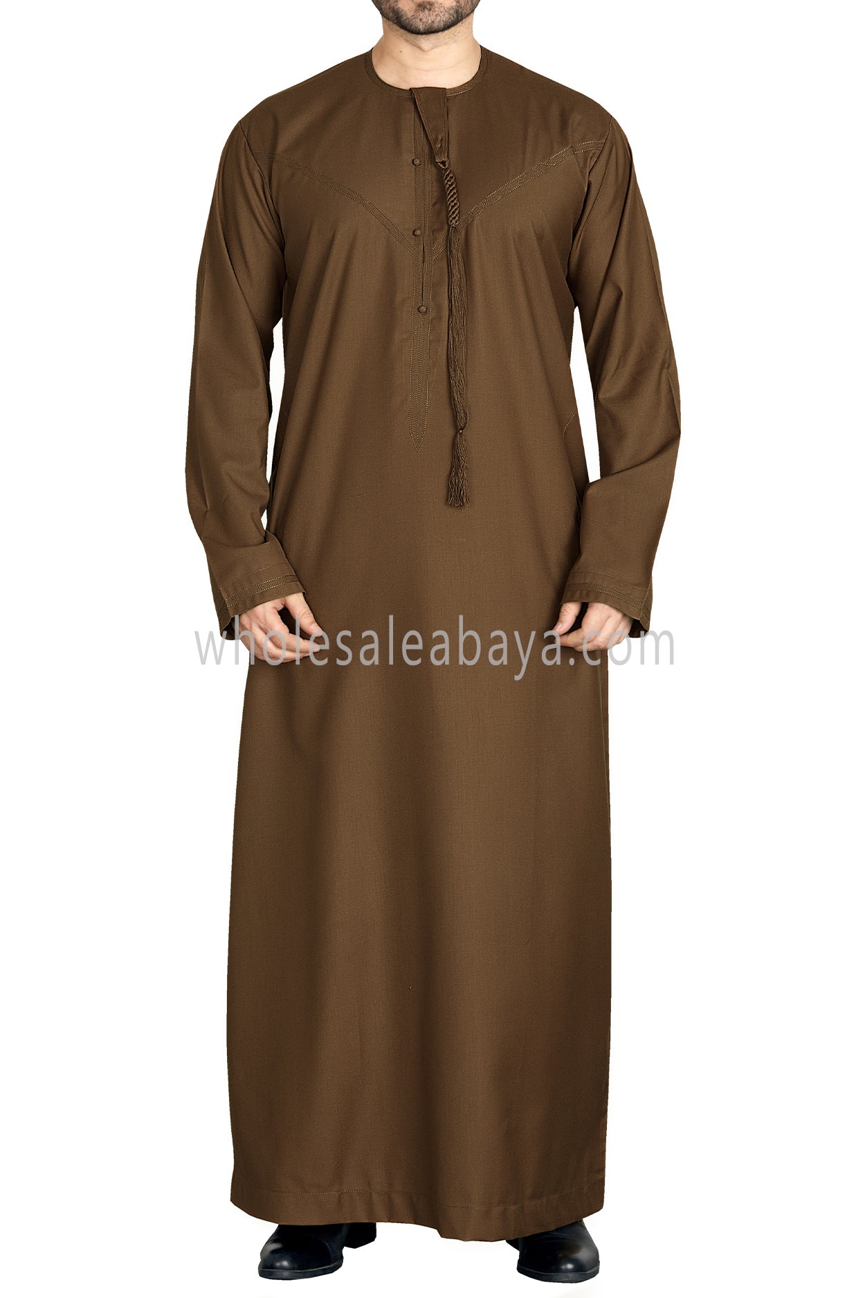 Men's Premium Emirati Thoube With Buttons & Tassel Rust Brown