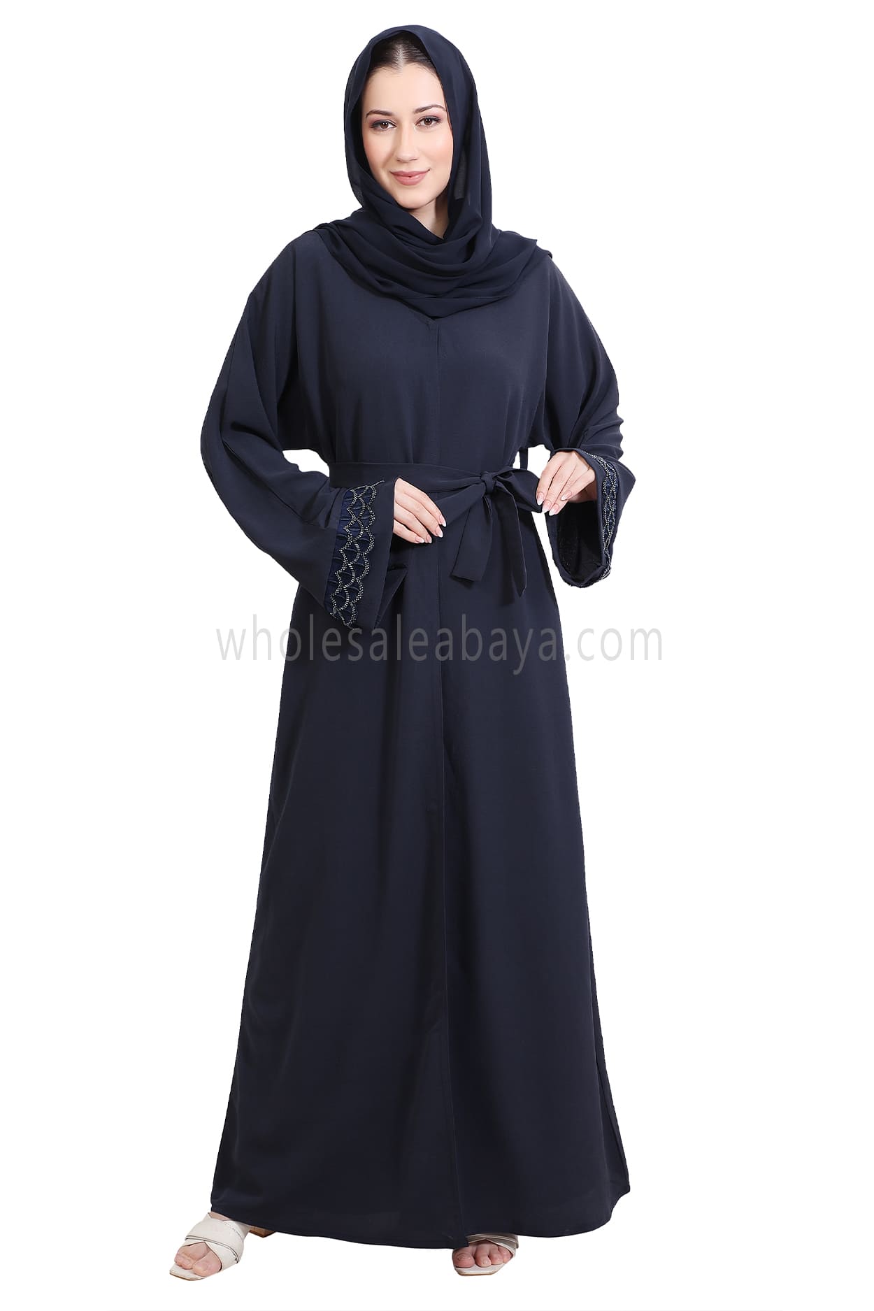 Open Abaya With Embellished Lace on the Sleeves