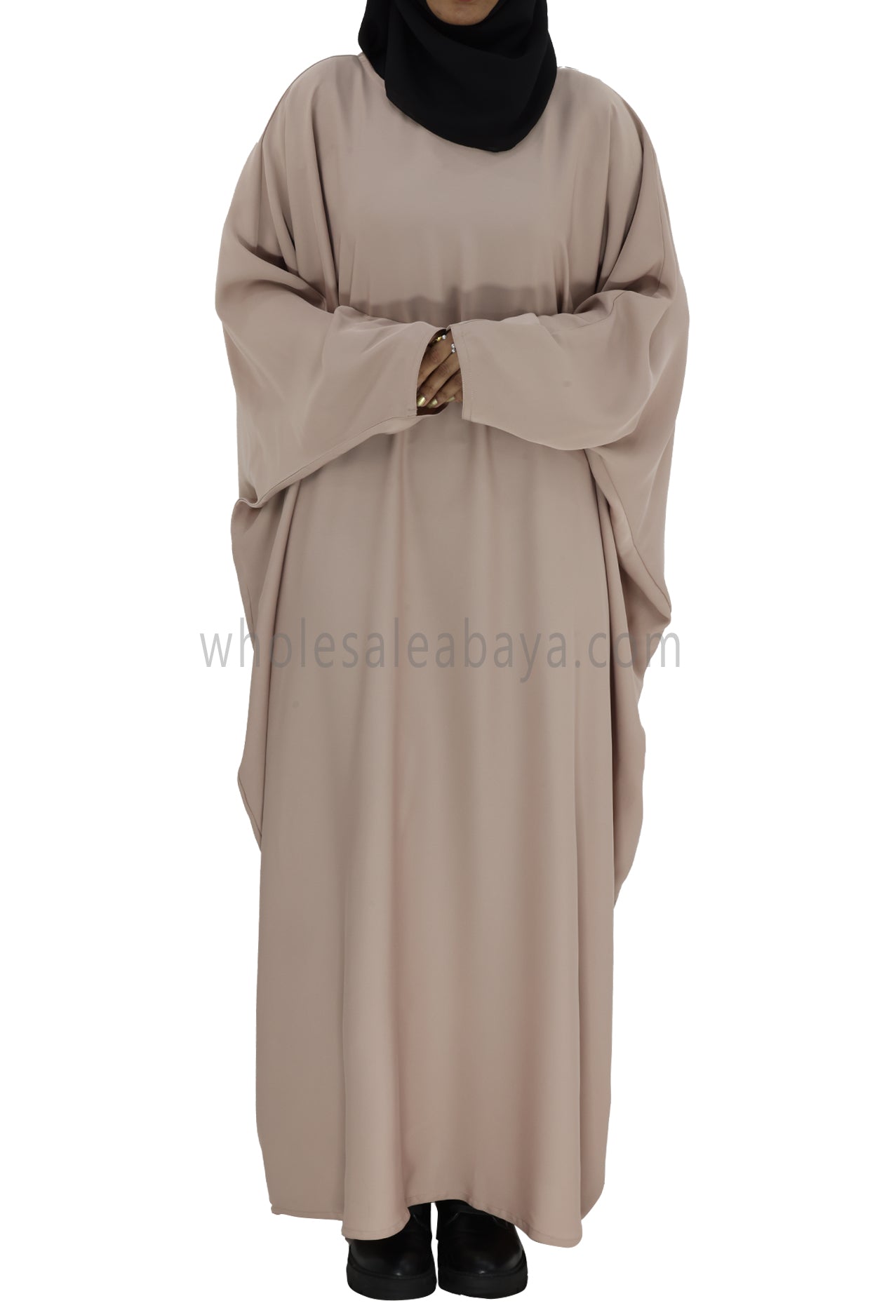 Plain Closed Butterfly Abaya With Inner Belt Ivory Colour